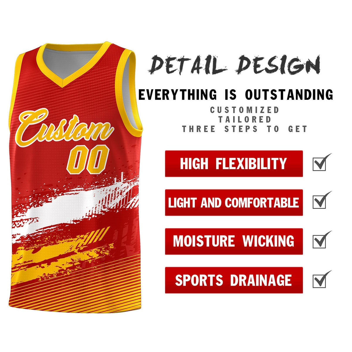 Custom Red White and Yellow Graffiti Pattern Sports Uniform Basketball Jersey|KXKSHOP