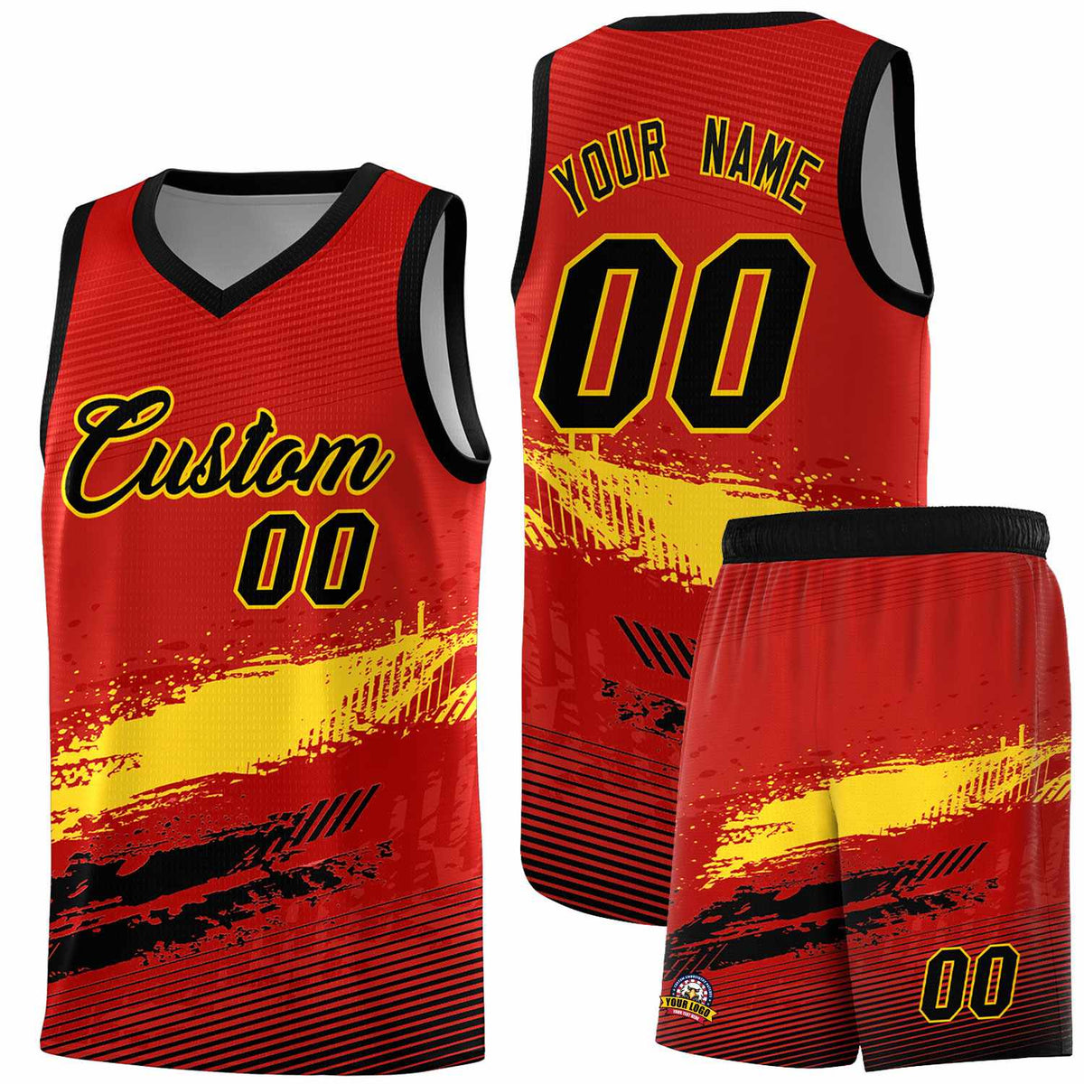 Custom Red Gold and Black Graffiti Pattern Sports Uniform Basketball Jersey|KXKSHOP