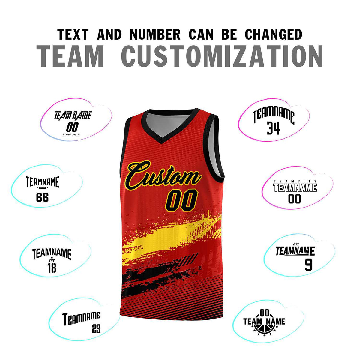 Custom Red Gold and Black Graffiti Pattern Sports Uniform Basketball Jersey|KXKSHOP