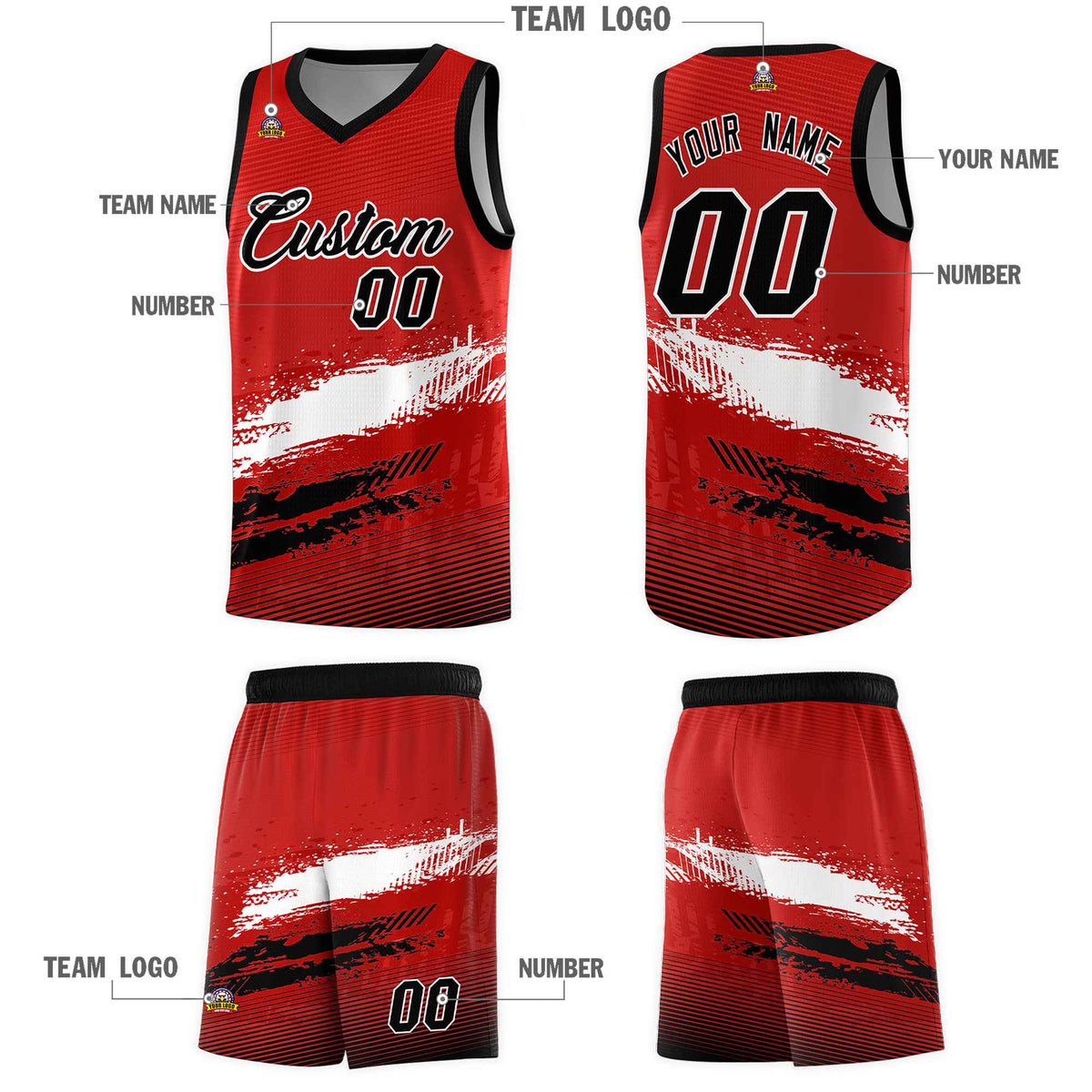 Custom Red White and Black Graffiti Pattern Sports Uniform Basketball Jersey|KXKSHOP
