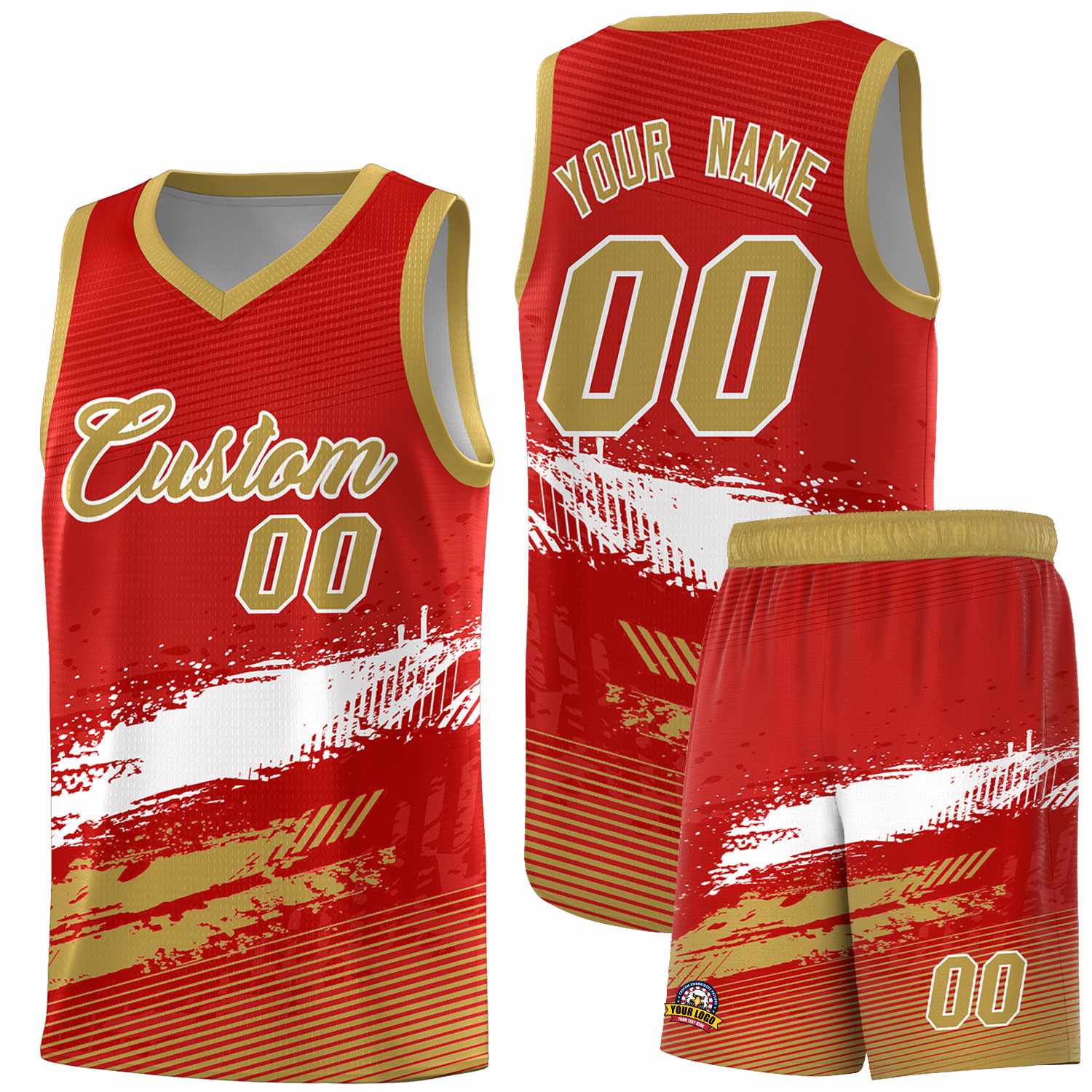 Custom Red White and Old Gold Graffiti Pattern Sports Uniform Basketball Jersey|KXKSHOP
