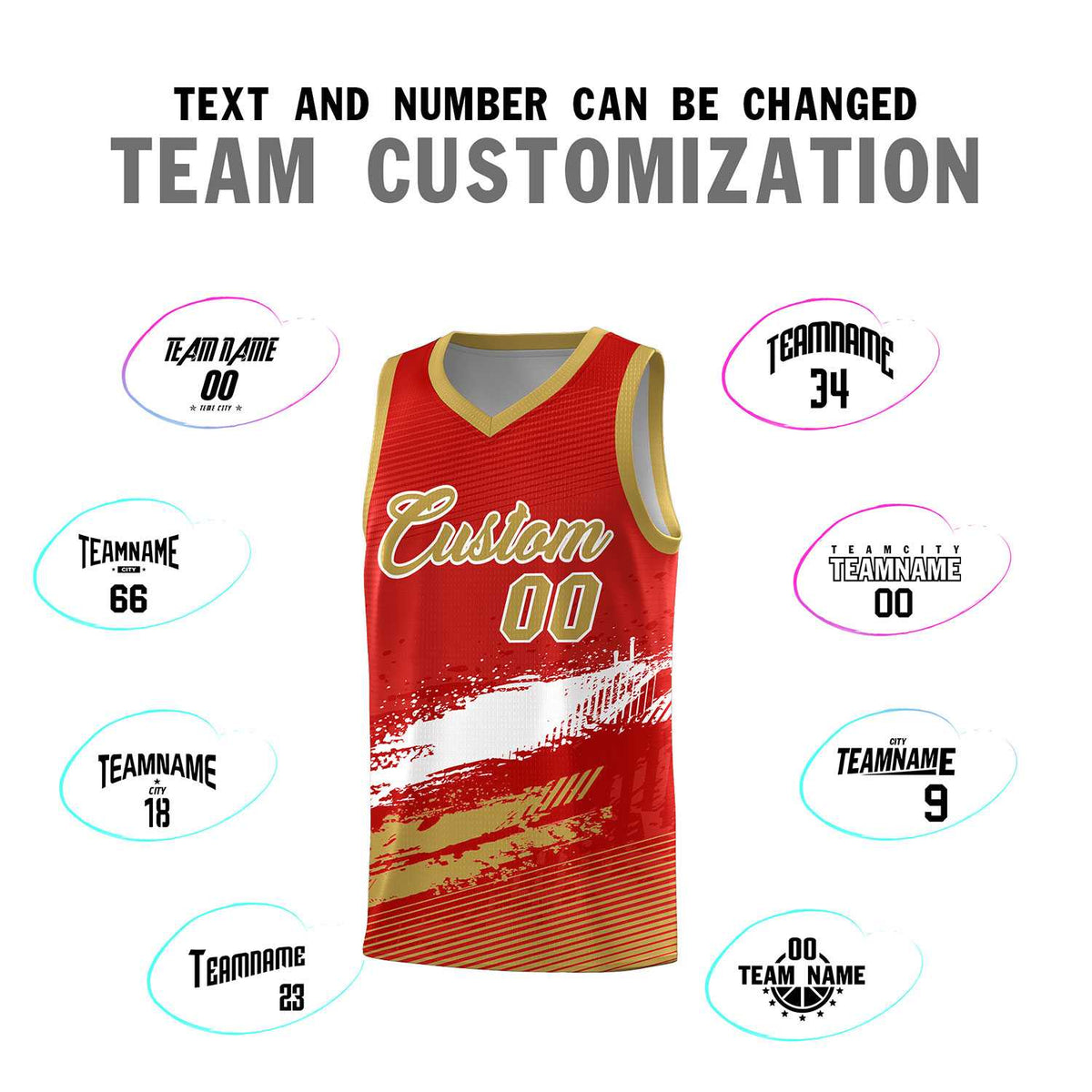 Custom Red White and Old Gold Graffiti Pattern Sports Uniform Basketball Jersey|KXKSHOP