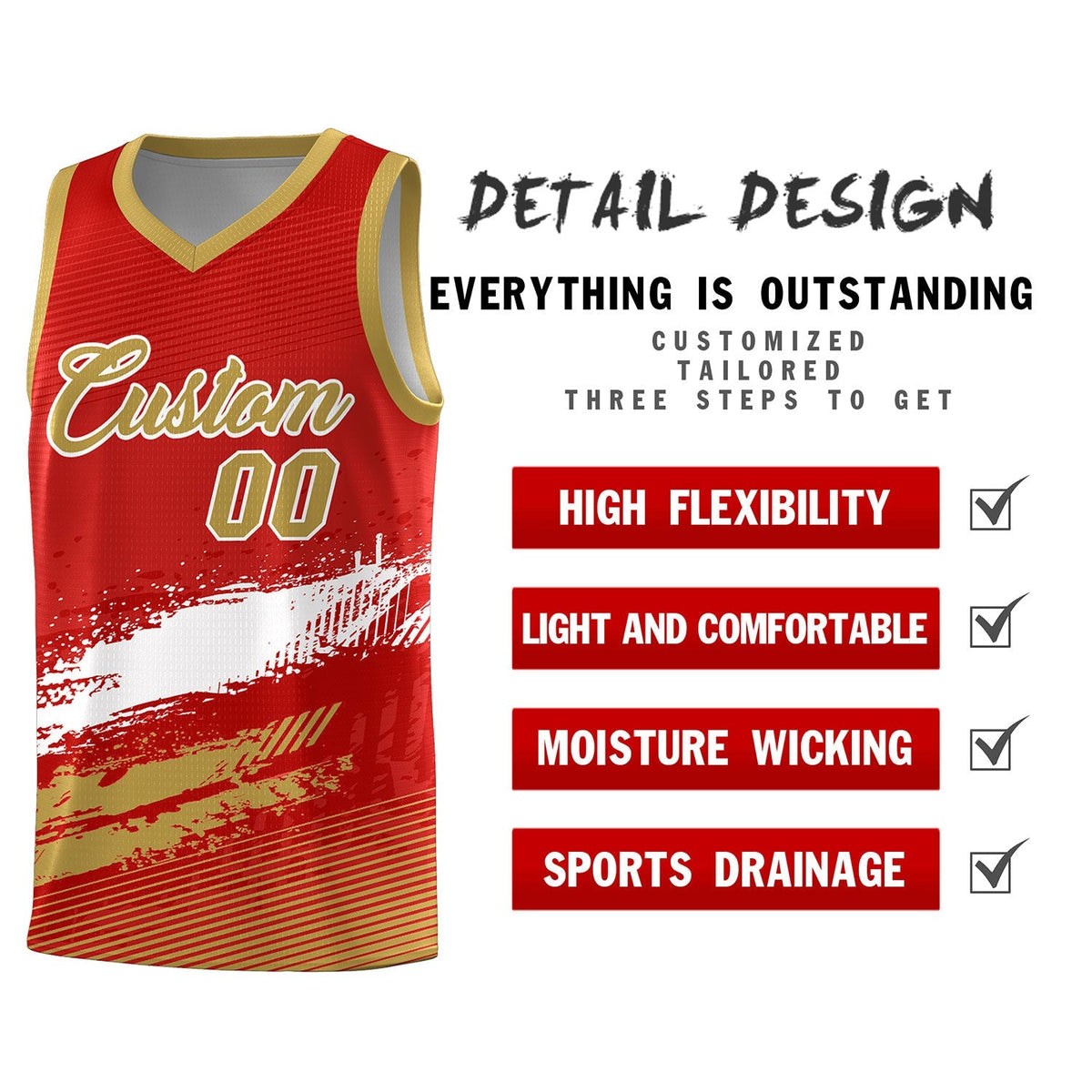 Custom Red White and Old Gold Graffiti Pattern Sports Uniform Basketball Jersey|KXKSHOP