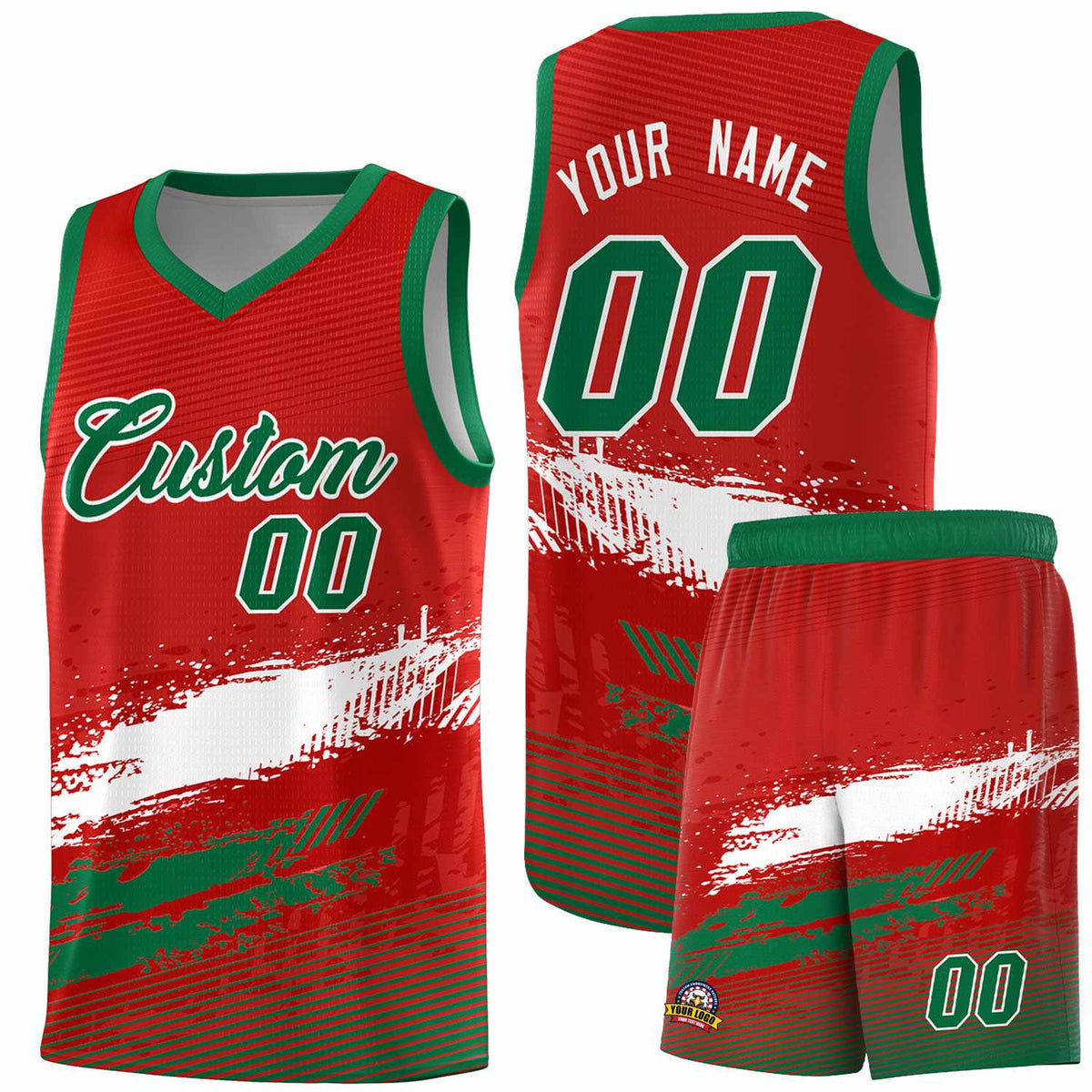Custom Red White and Kelly Green Graffiti Pattern Sports Uniform Basketball Jersey|KXKSHOP