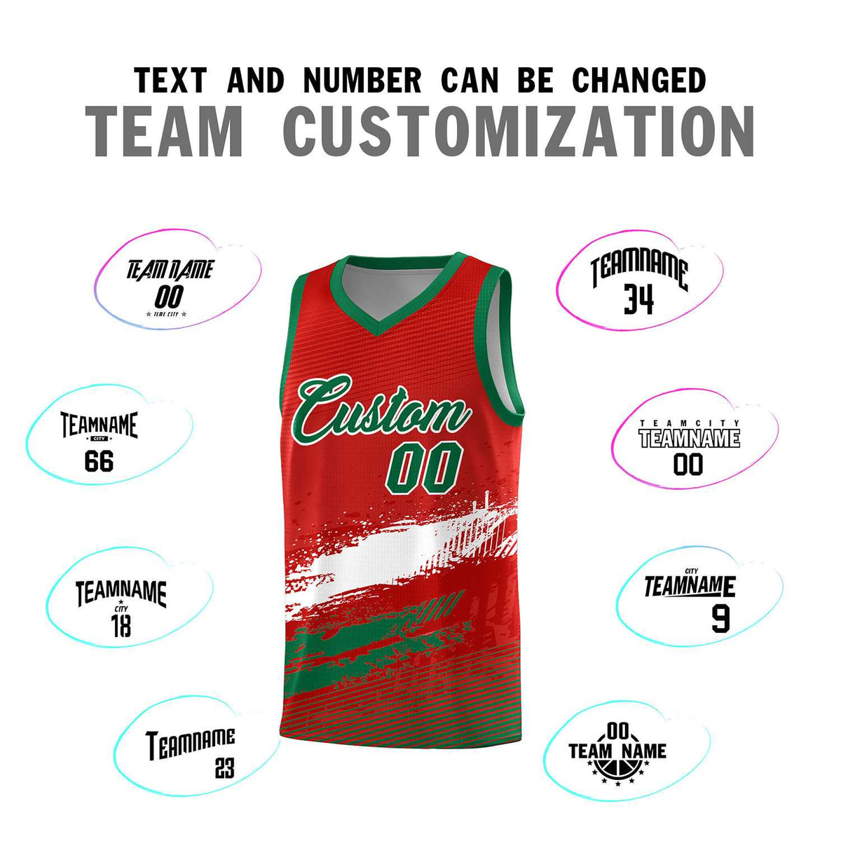 Custom Red White and Kelly Green Graffiti Pattern Sports Uniform Basketball Jersey|KXKSHOP