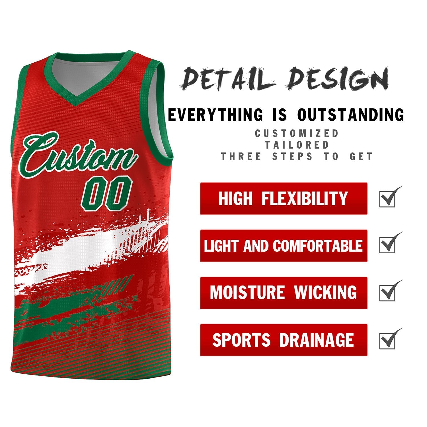 Custom Red White and Kelly Green Graffiti Pattern Sports Uniform Basketball Jersey|KXKSHOP