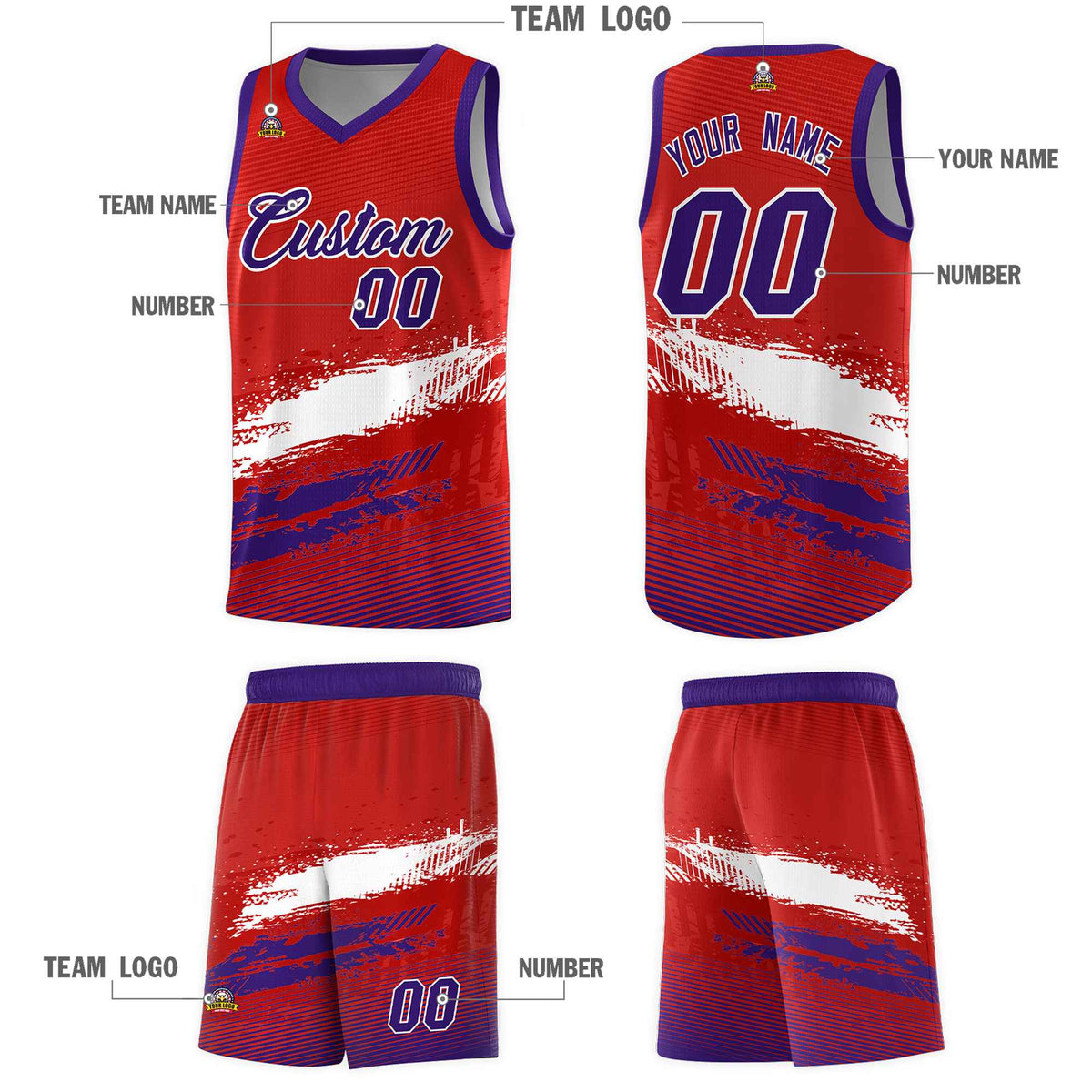 Custom Red White and Purple Graffiti Pattern Sports Uniform Basketball Jersey|KXKSHOP