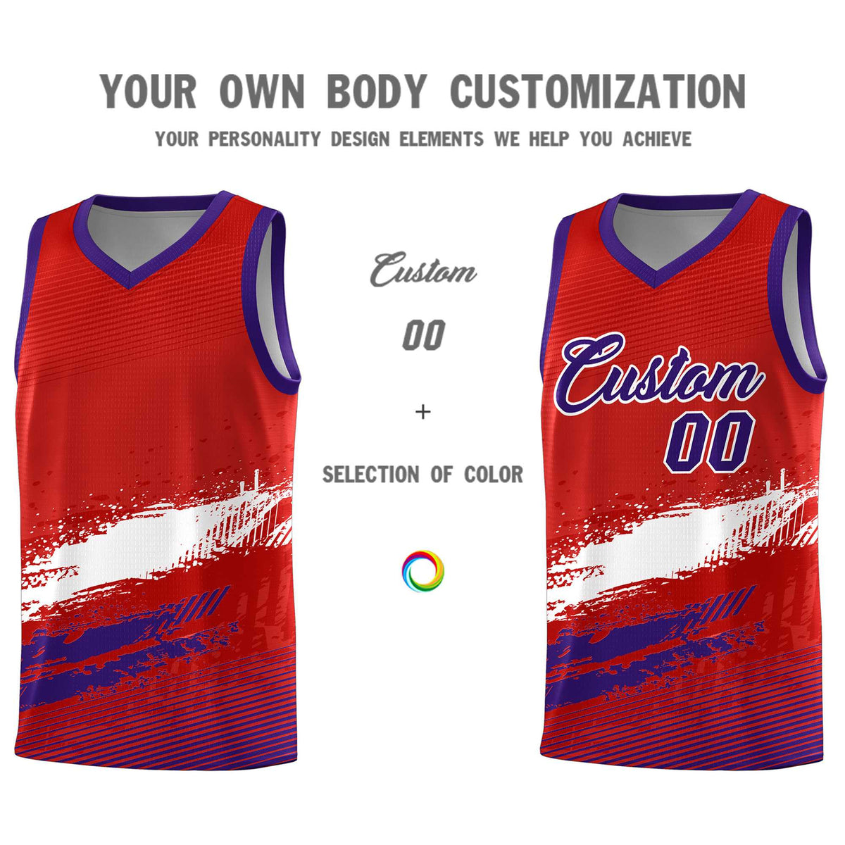 Custom Red White and Purple Graffiti Pattern Sports Uniform Basketball Jersey|KXKSHOP