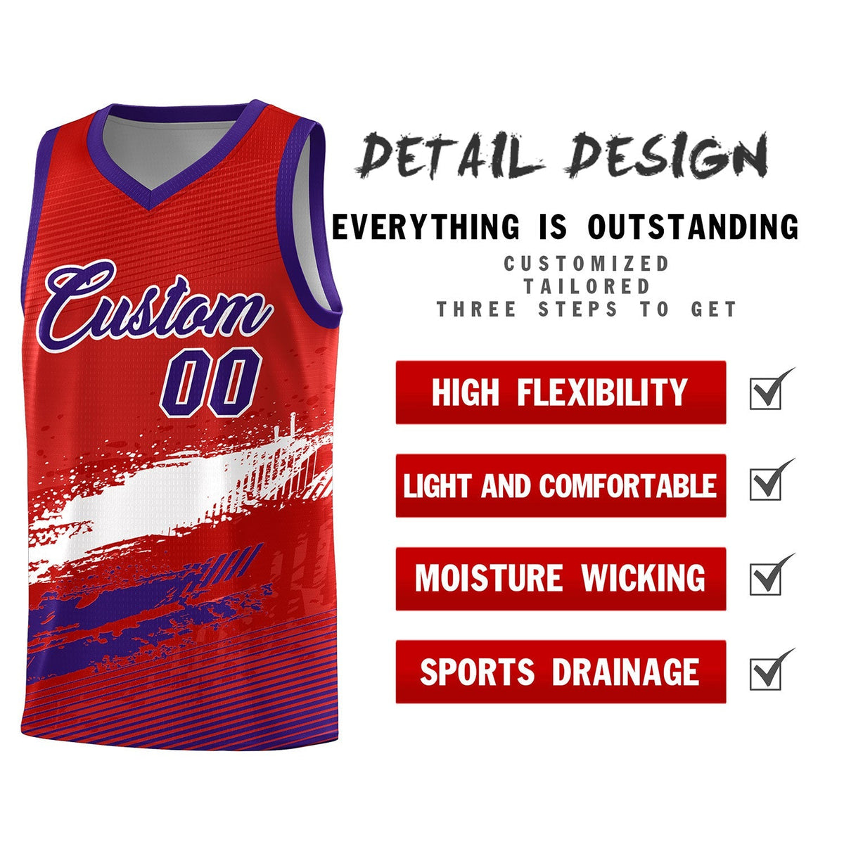 Custom Red White and Purple Graffiti Pattern Sports Uniform Basketball Jersey|KXKSHOP