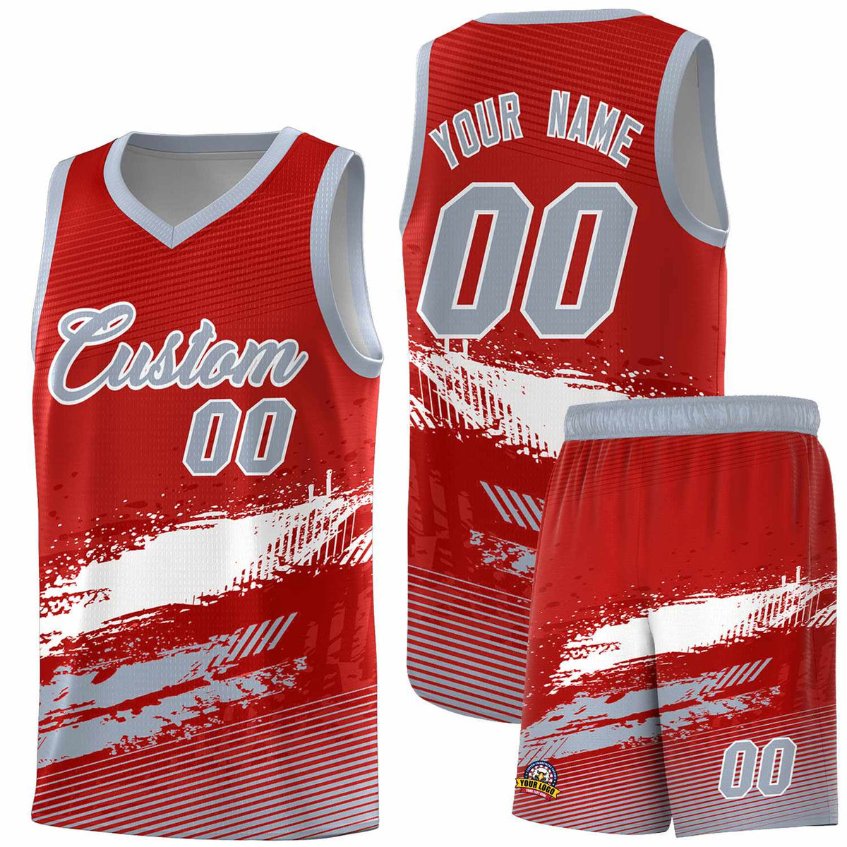 Custom Red White and Gray Graffiti Pattern Sports Uniform Basketball Jersey|KXKSHOP