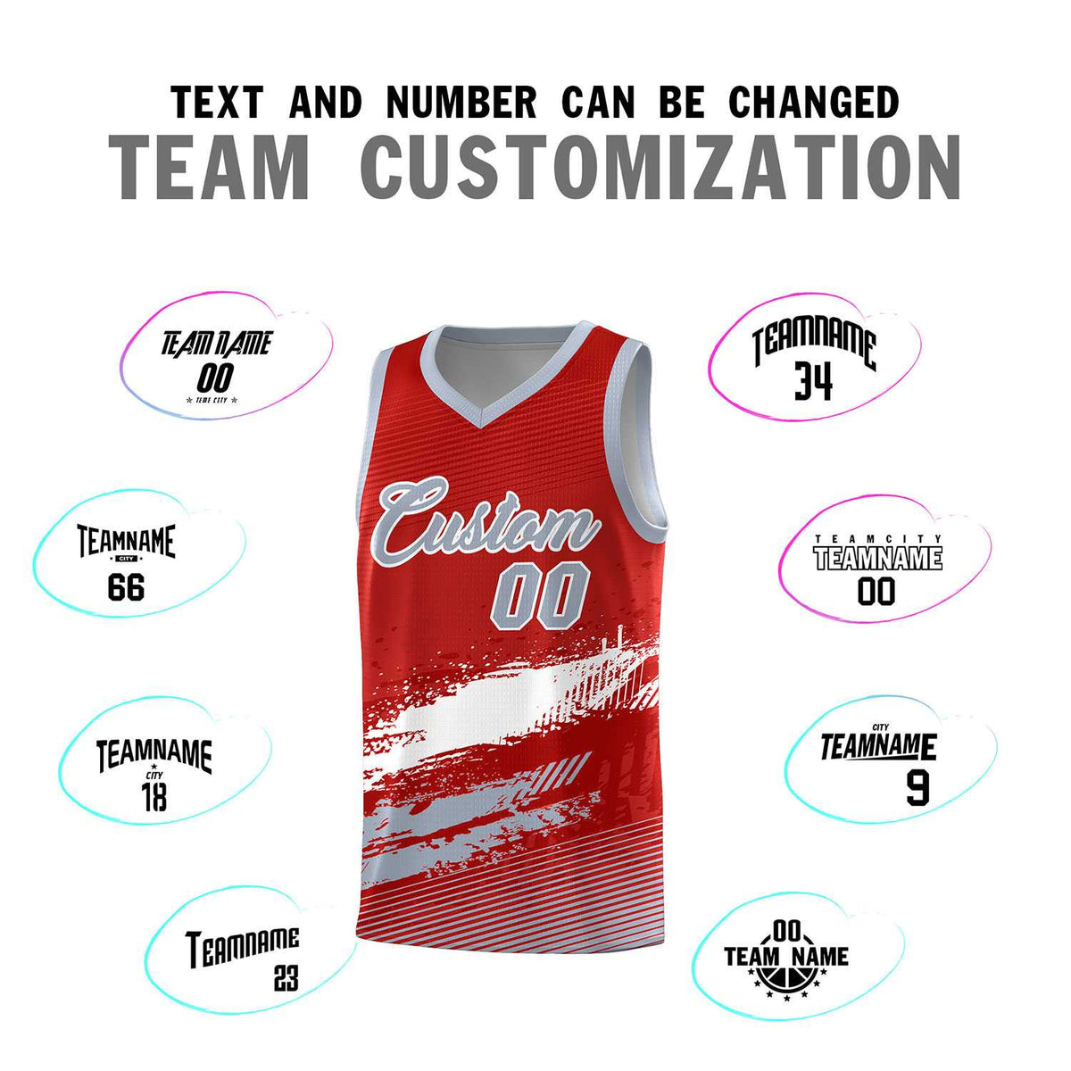 Custom Red White and Gray Graffiti Pattern Sports Uniform Basketball Jersey|KXKSHOP