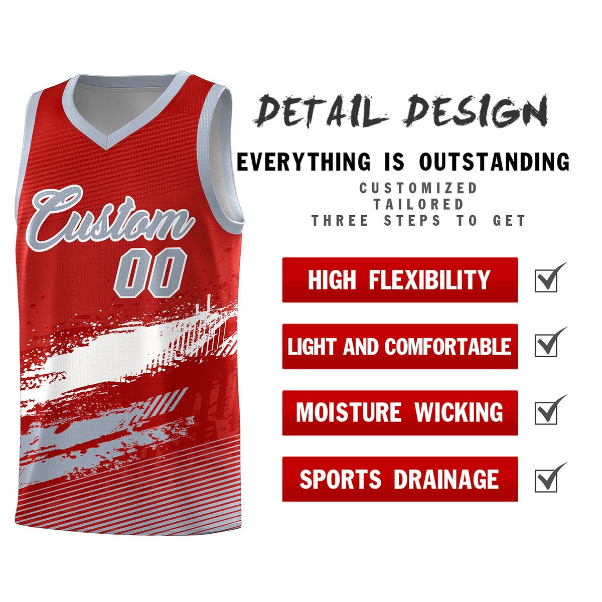 Custom Red White and Gray Graffiti Pattern Sports Uniform Basketball Jersey|KXKSHOP