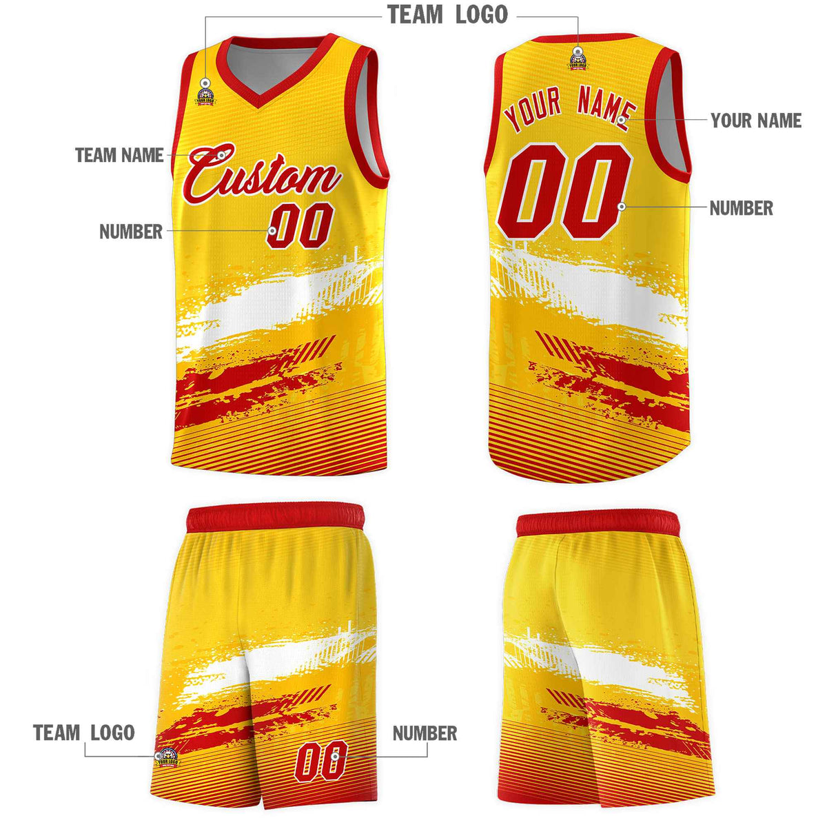 Custom Yellow White and Red Graffiti Pattern Sports Uniform Basketball Jersey|KXKSHOP