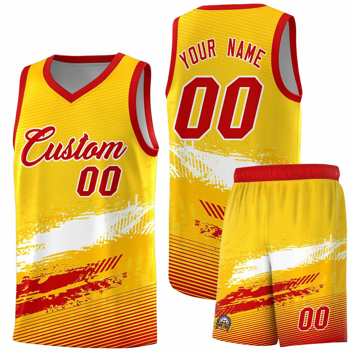 Custom Yellow White and Red Graffiti Pattern Sports Uniform Basketball Jersey|KXKSHOP