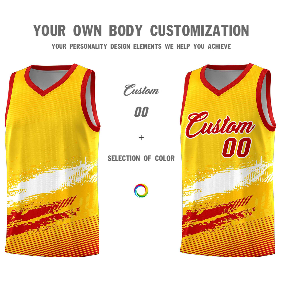 Custom Yellow White and Red Graffiti Pattern Sports Uniform Basketball Jersey|KXKSHOP
