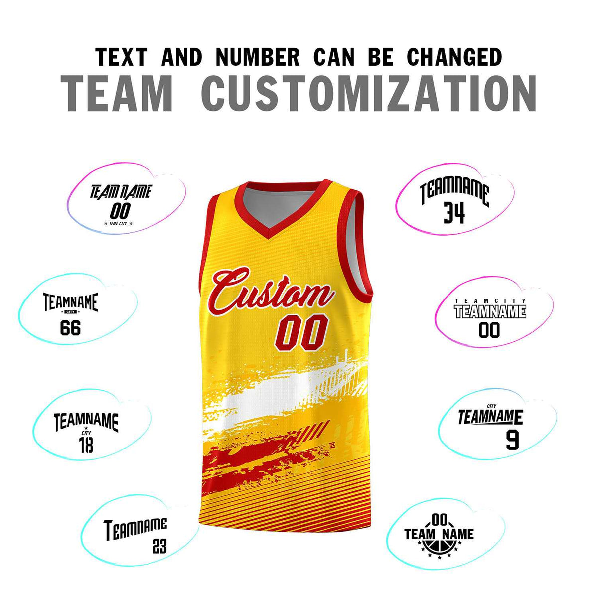 Custom Yellow White and Red Graffiti Pattern Sports Uniform Basketball Jersey|KXKSHOP