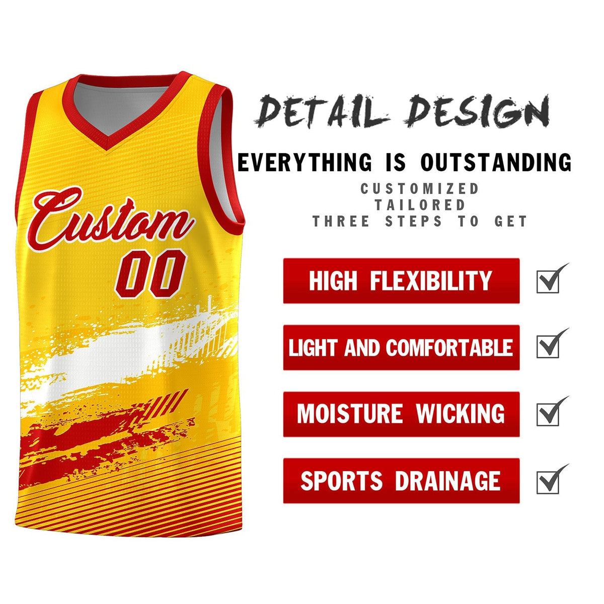 Custom Yellow White and Red Graffiti Pattern Sports Uniform Basketball Jersey|KXKSHOP