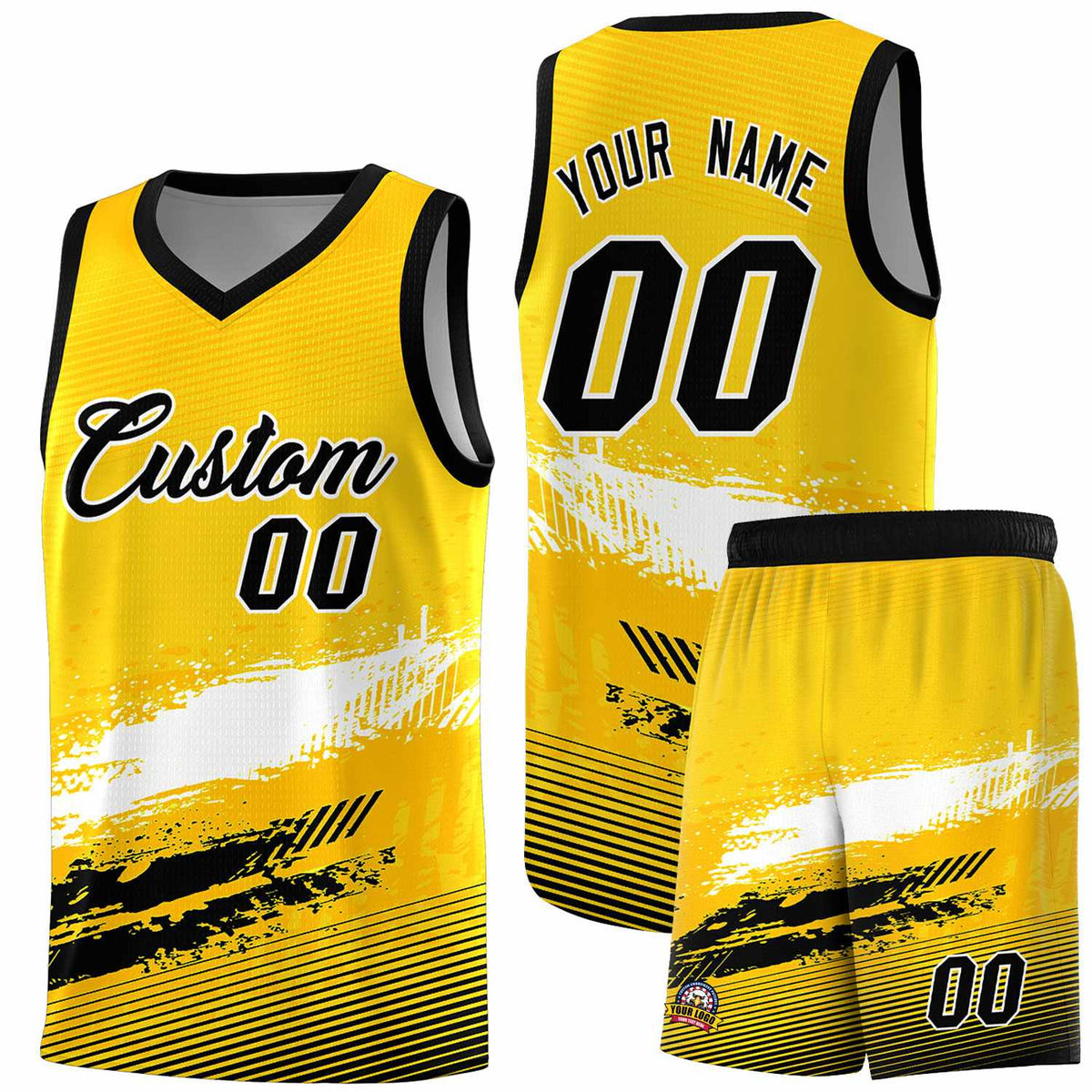 Custom Yellow White and Black Graffiti Pattern Sports Uniform Basketball Jersey|KXKSHOP