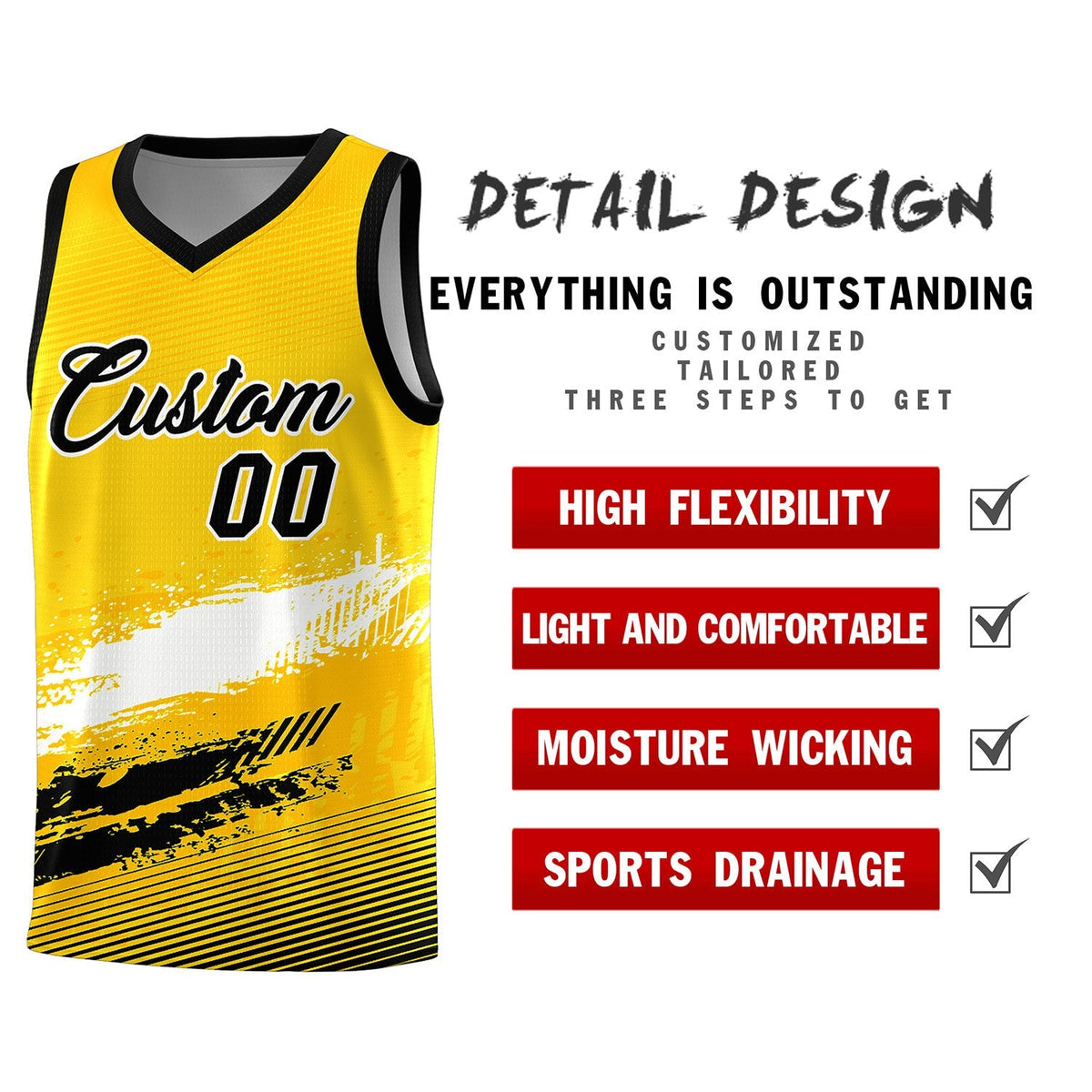 Custom Yellow White and Black Graffiti Pattern Sports Uniform Basketball Jersey|KXKSHOP