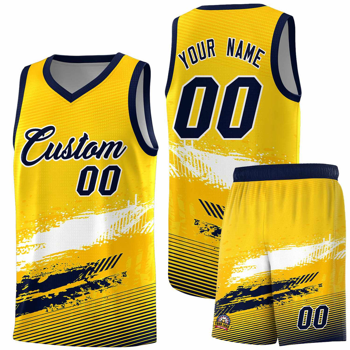 Custom Yellow White and Navy Graffiti Pattern Sports Uniform Basketball Jersey|KXKSHOP