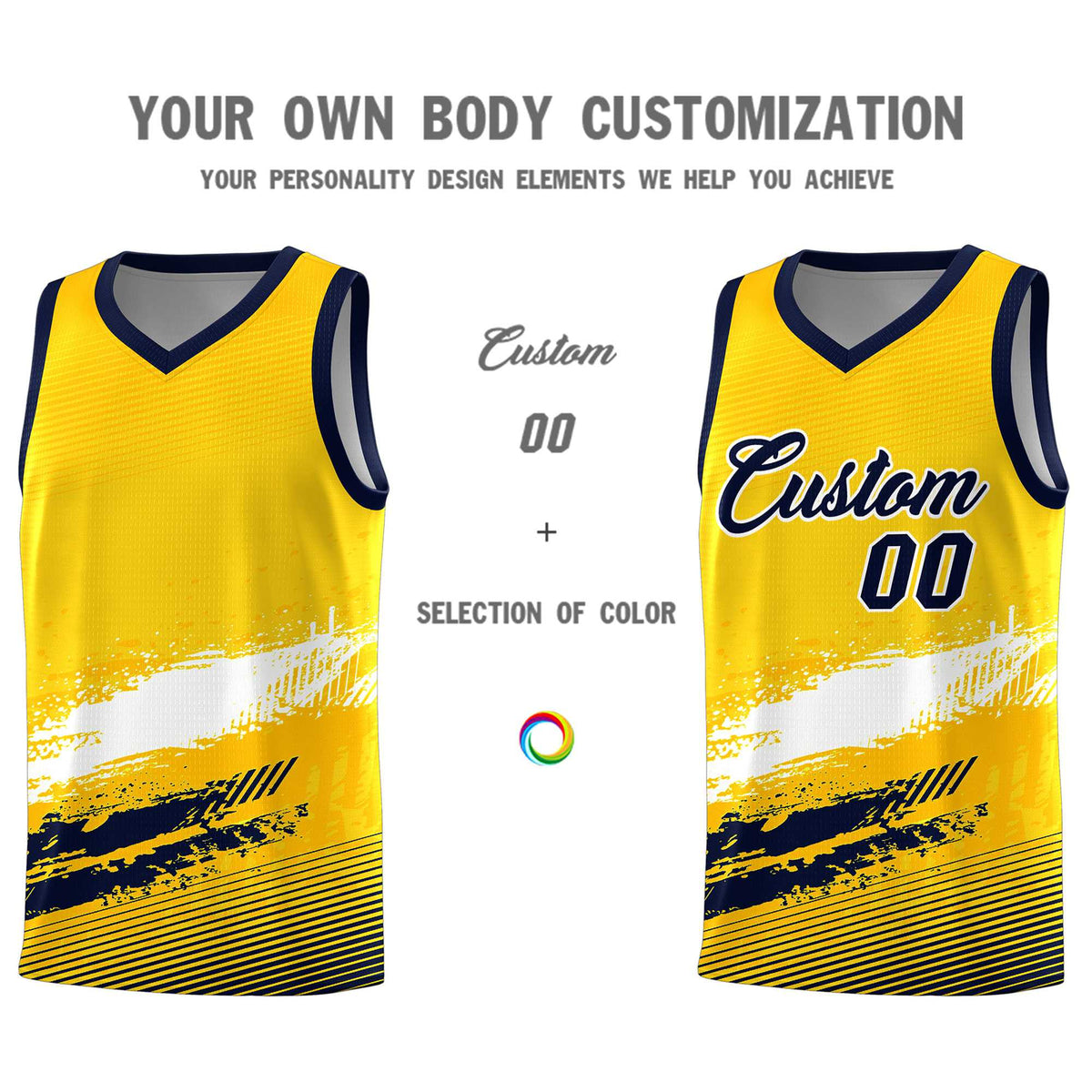 Custom Yellow White and Navy Graffiti Pattern Sports Uniform Basketball Jersey|KXKSHOP