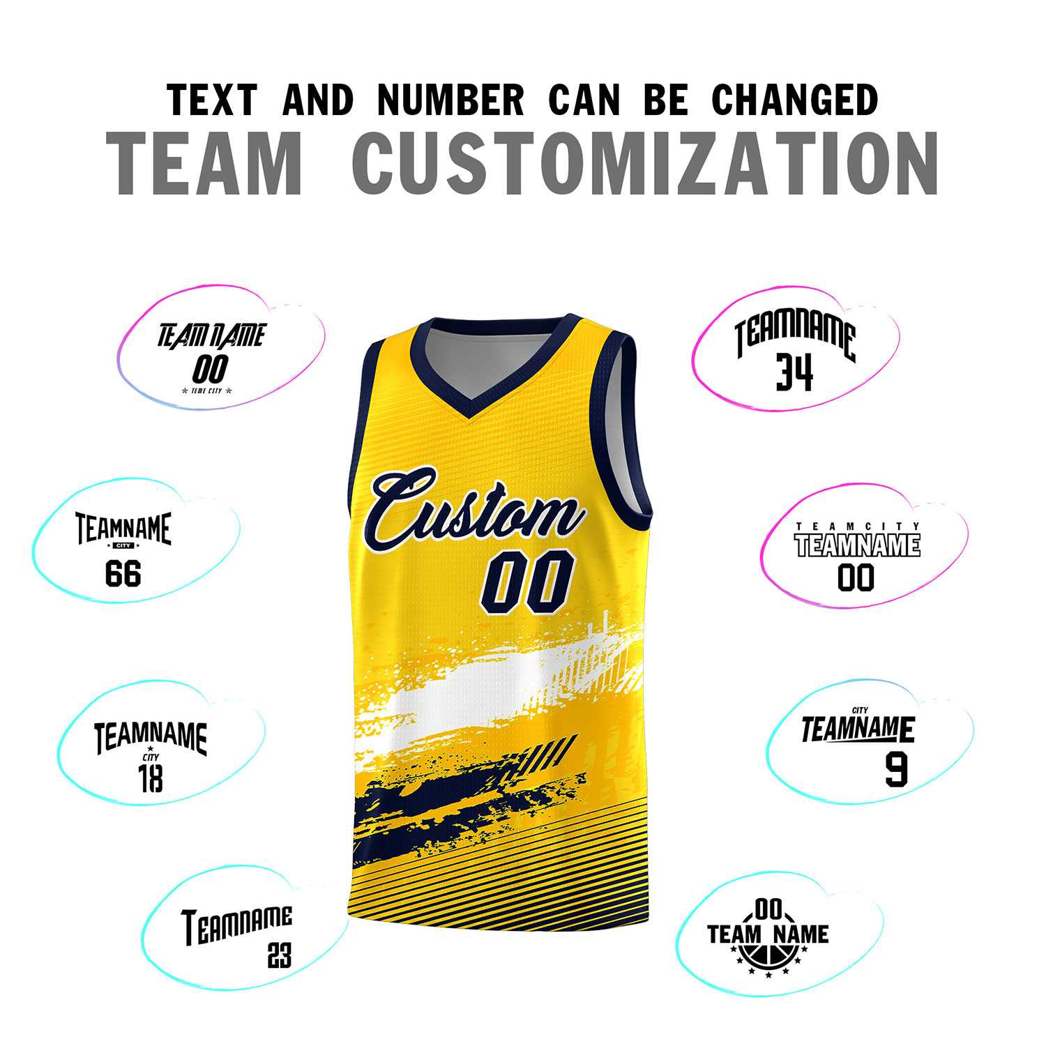 Custom Yellow White and Navy Graffiti Pattern Sports Uniform Basketball Jersey|KXKSHOP