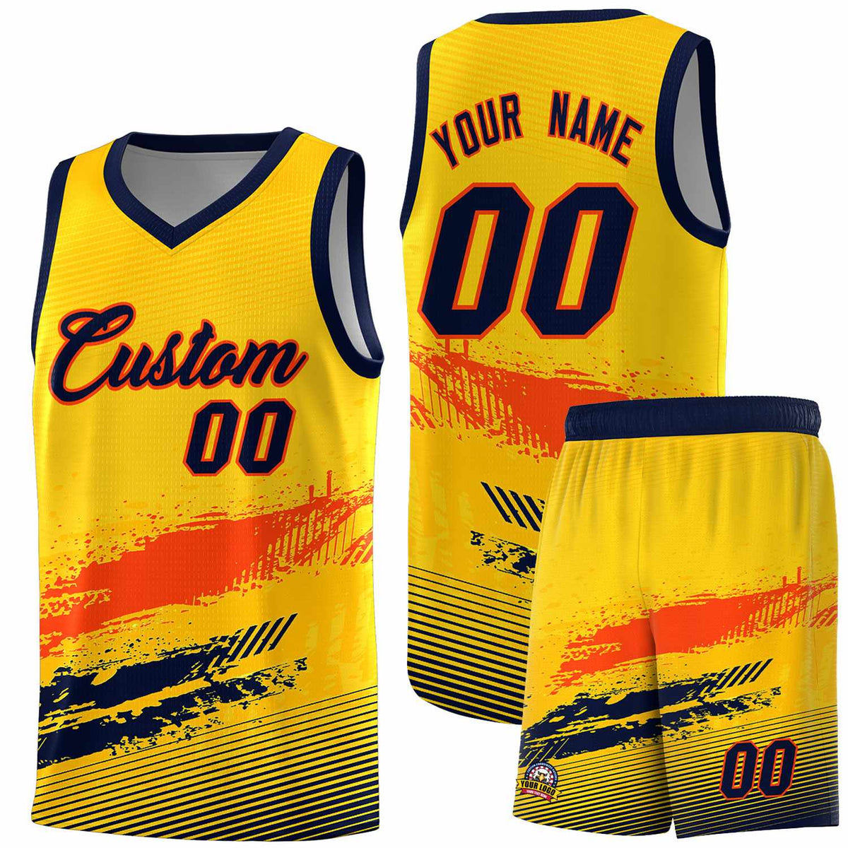 Custom Yellow Orange and Navy Graffiti Pattern Sports Uniform Basketball Jersey|KXKSHOP