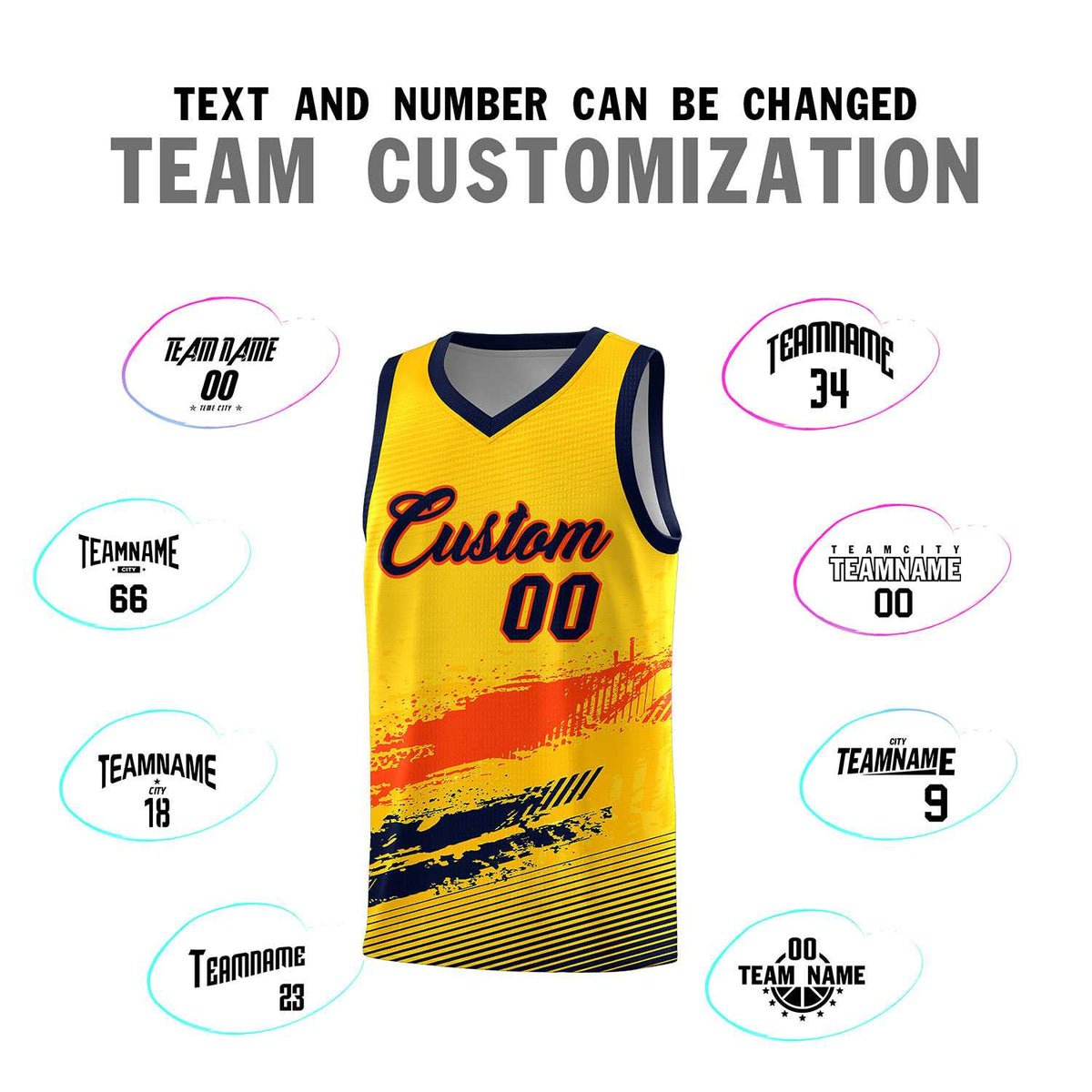 Custom Yellow Orange and Navy Graffiti Pattern Sports Uniform Basketball Jersey|KXKSHOP