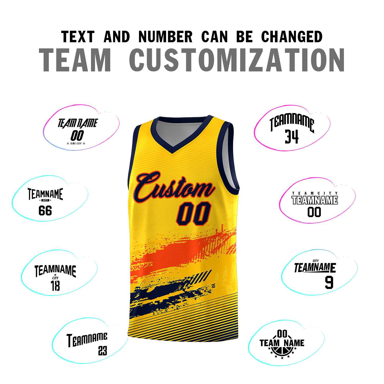 Custom Yellow Orange and Navy Graffiti Pattern Sports Uniform Basketball Jersey|KXKSHOP