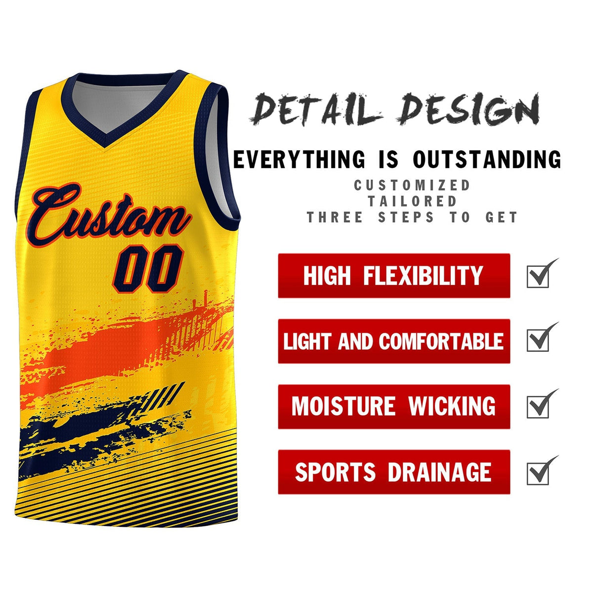 Custom Yellow Orange and Navy Graffiti Pattern Sports Uniform Basketball Jersey|KXKSHOP