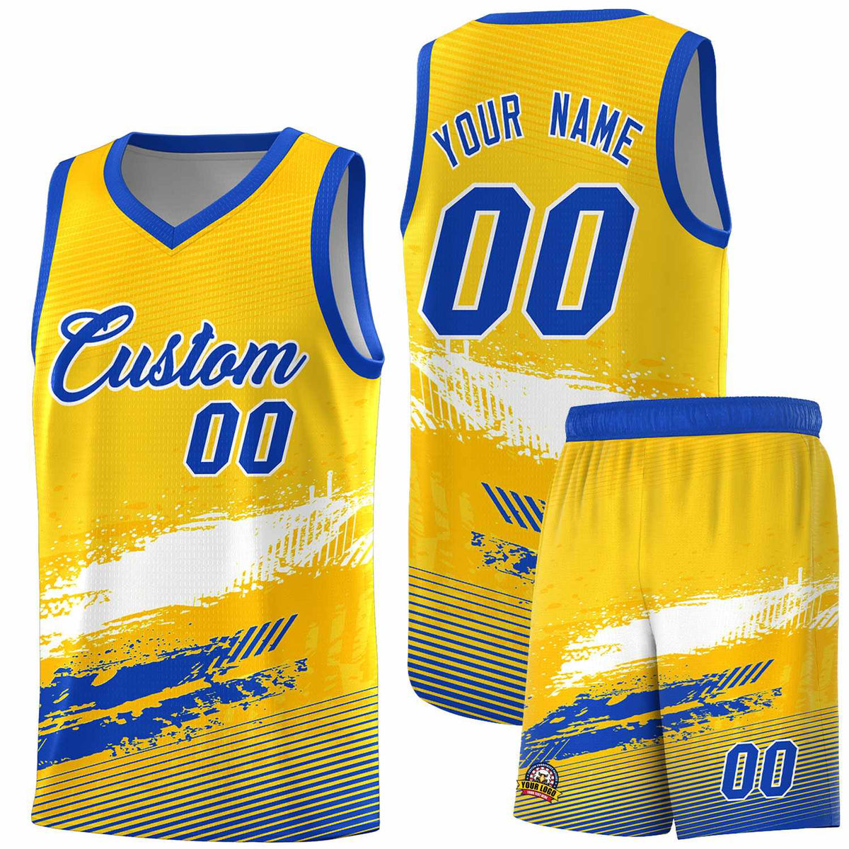 Custom Yellow White and Royal Graffiti Pattern Sports Uniform Basketball Jersey|KXKSHOP