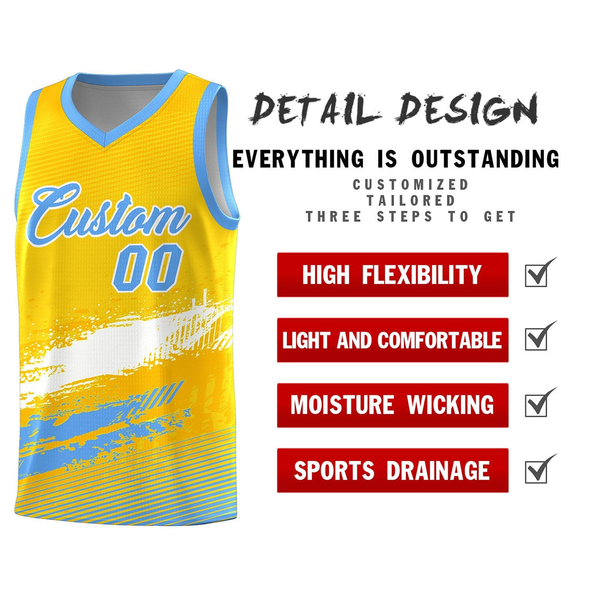 Custom Yellow White and Powder Blue Graffiti Pattern Sports Uniform Basketball Jersey|KXKSHOP