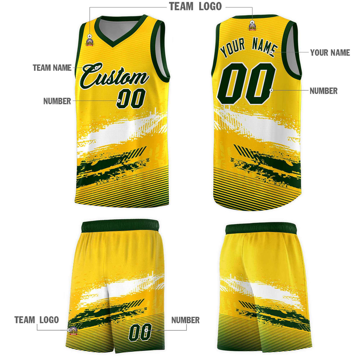 Custom Yellow White and Green Graffiti Pattern Sports Uniform Basketball Jersey|KXKSHOP