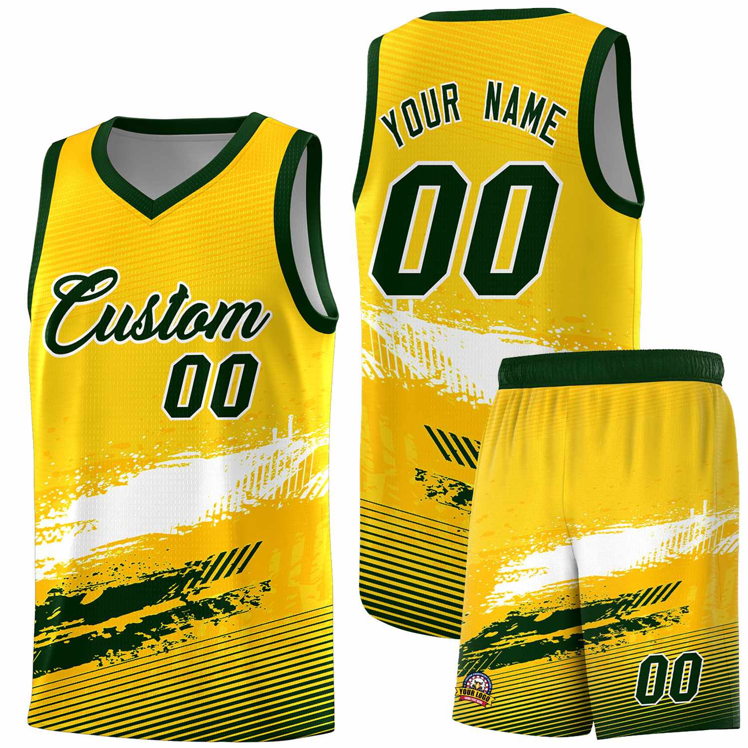 Custom Yellow White and Green Graffiti Pattern Sports Uniform Basketball Jersey|KXKSHOP