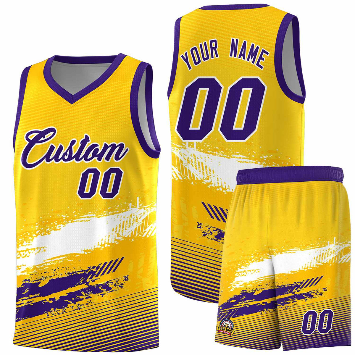 Custom Yellow White and Purple Graffiti Pattern Sports Uniform Basketball Jersey|KXKSHOP