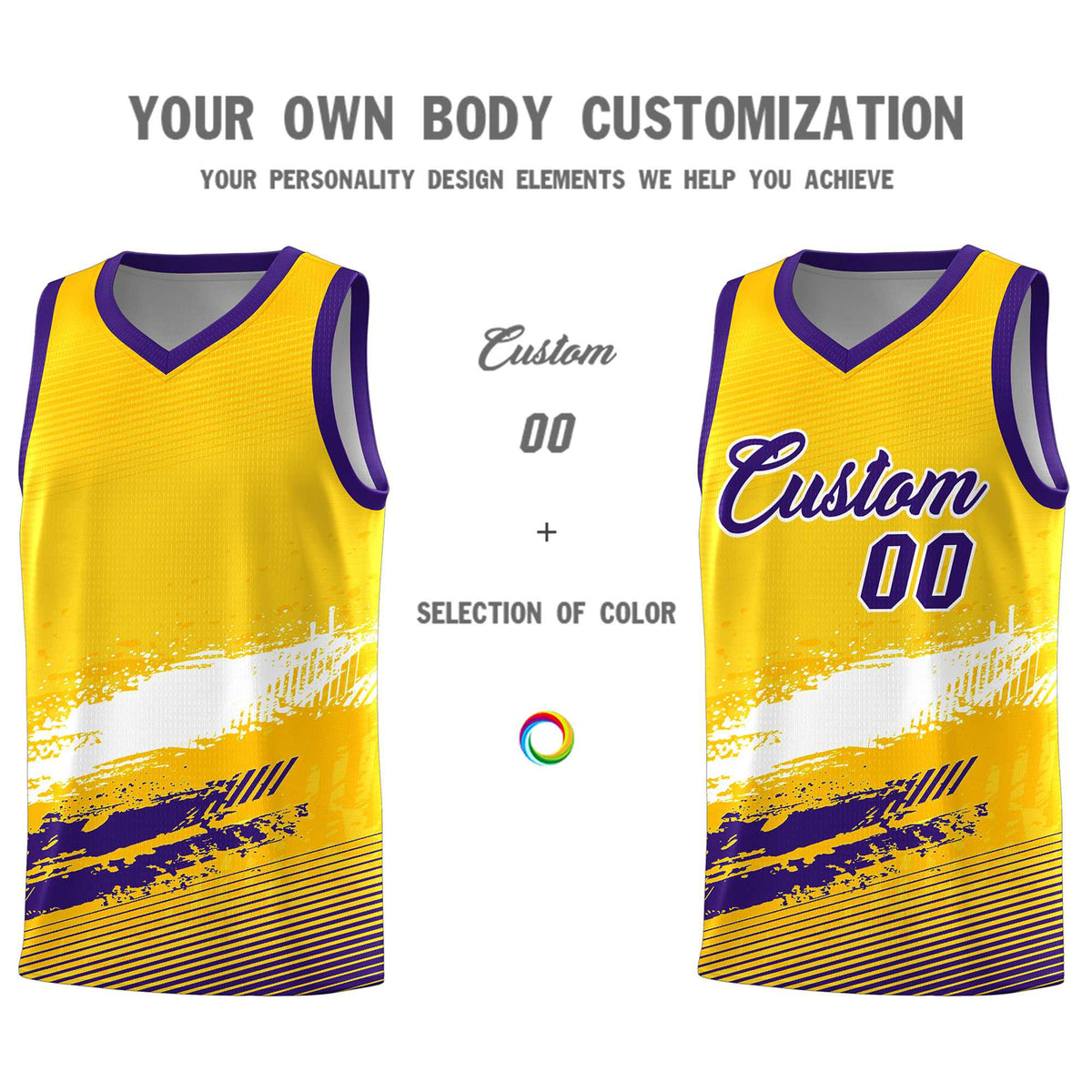 Custom Yellow White and Purple Graffiti Pattern Sports Uniform Basketball Jersey|KXKSHOP