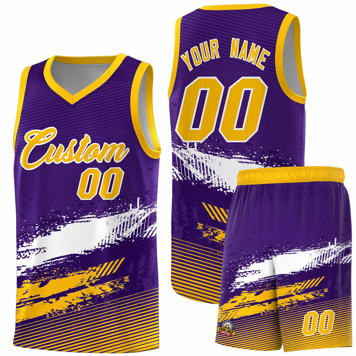 Custom Purple White and Yellow Graffiti Pattern Sports Uniform Basketball Jersey|KXKSHOP