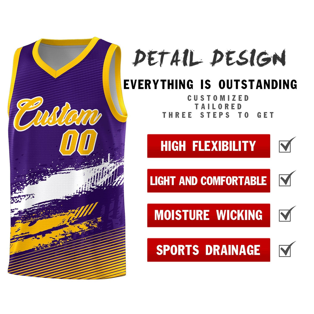 Custom Purple White and Yellow Graffiti Pattern Sports Uniform Basketball Jersey|KXKSHOP