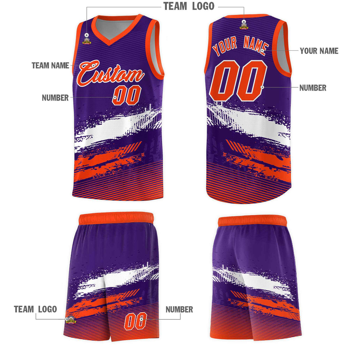 Custom Purple White and Orange Graffiti Pattern Sports Uniform Basketball Jersey|KXKSHOP