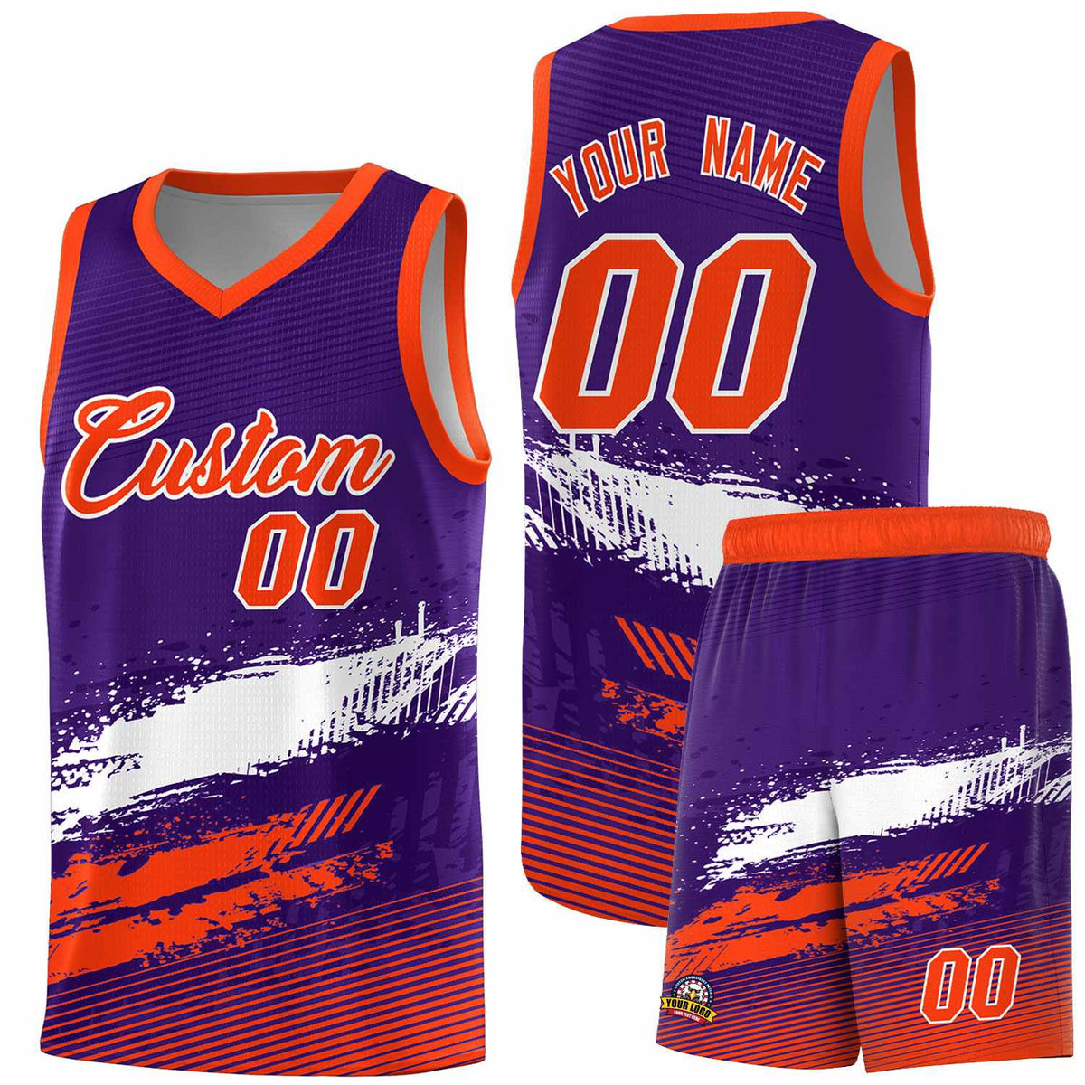 Custom Purple White and Orange Graffiti Pattern Sports Uniform Basketball Jersey|KXKSHOP