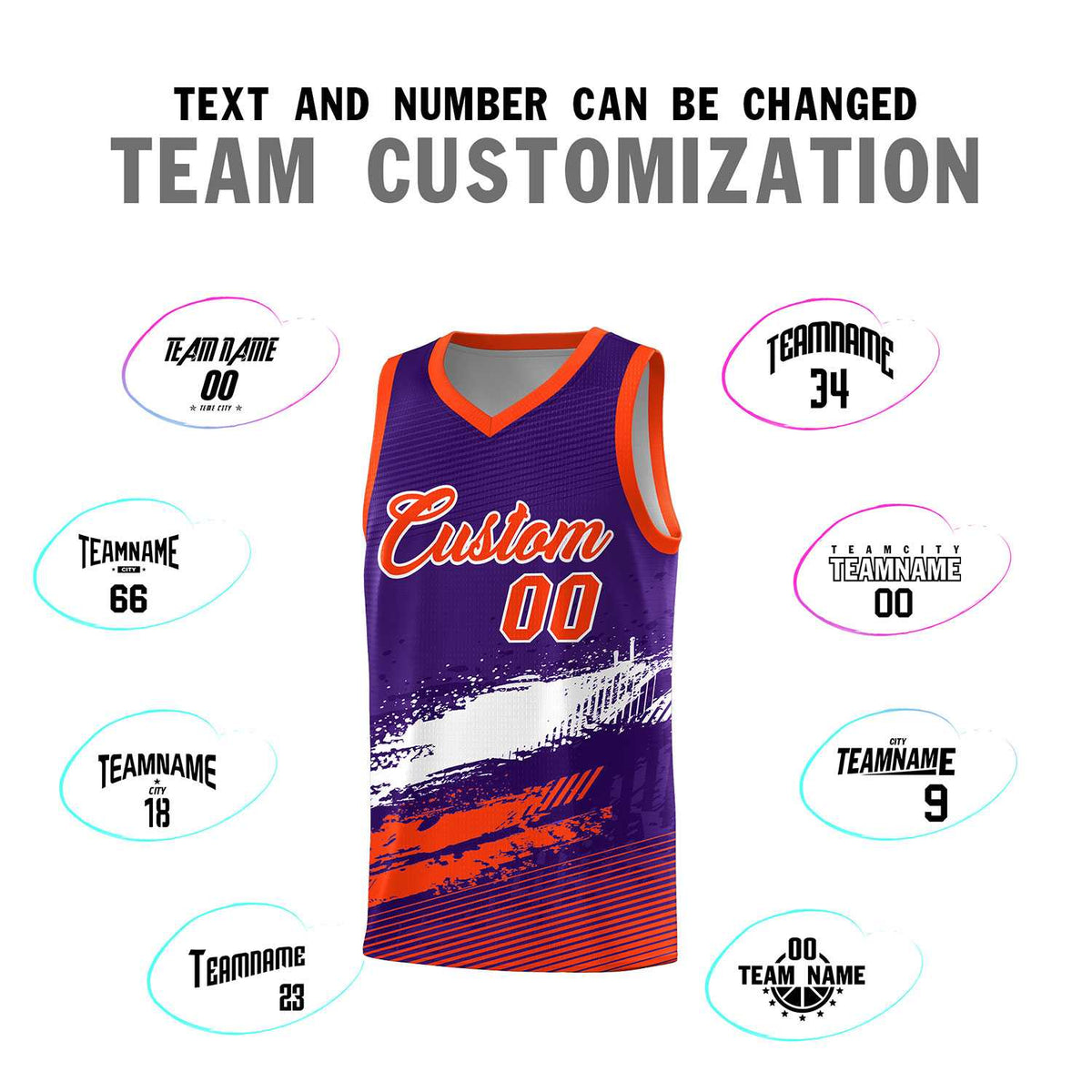 Custom Purple White and Orange Graffiti Pattern Sports Uniform Basketball Jersey|KXKSHOP