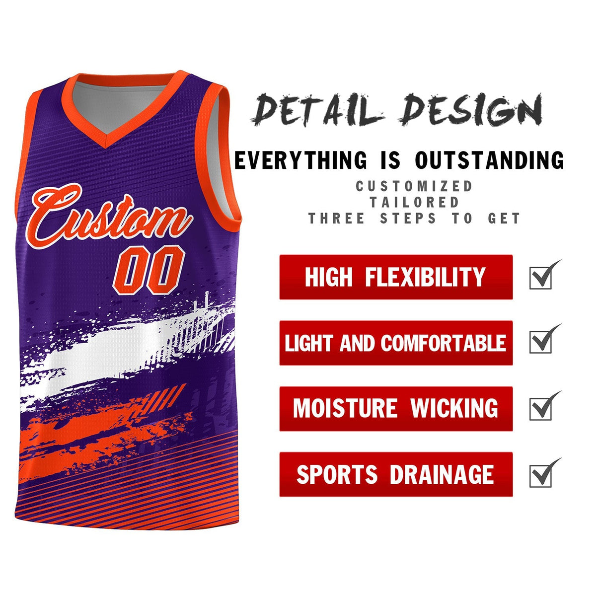 Custom Purple White and Orange Graffiti Pattern Sports Uniform Basketball Jersey|KXKSHOP