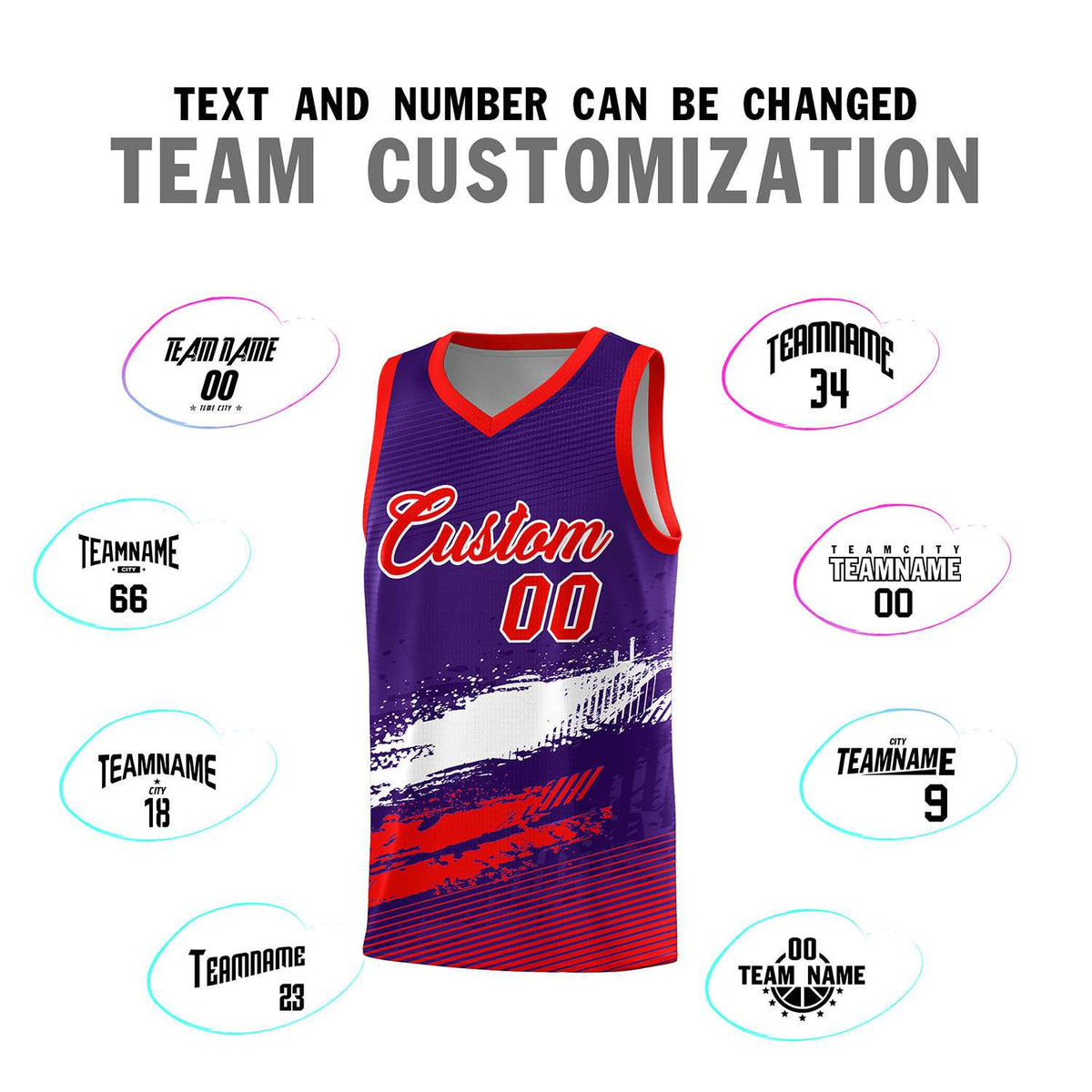 Custom Purple White and Red Graffiti Pattern Sports Uniform Basketball Jersey|KXKSHOP