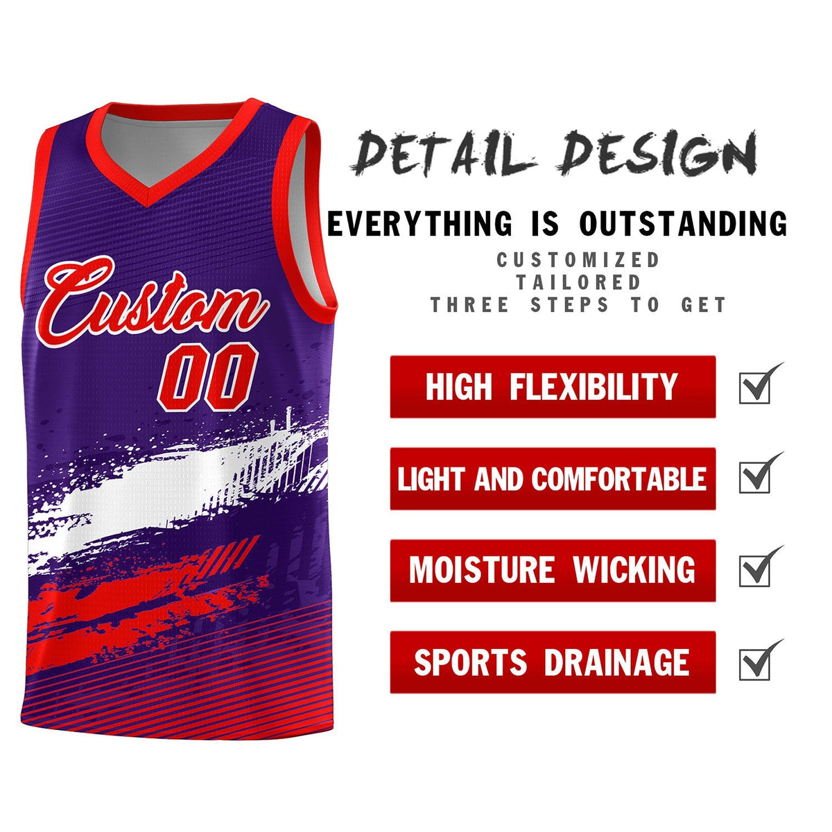 Custom Purple White and Red Graffiti Pattern Sports Uniform Basketball Jersey|KXKSHOP