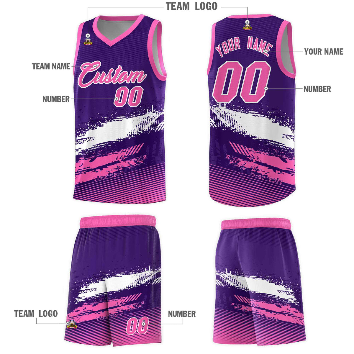 Custom Purple White and Pink Graffiti Pattern Sports Uniform Basketball Jersey|KXKSHOP