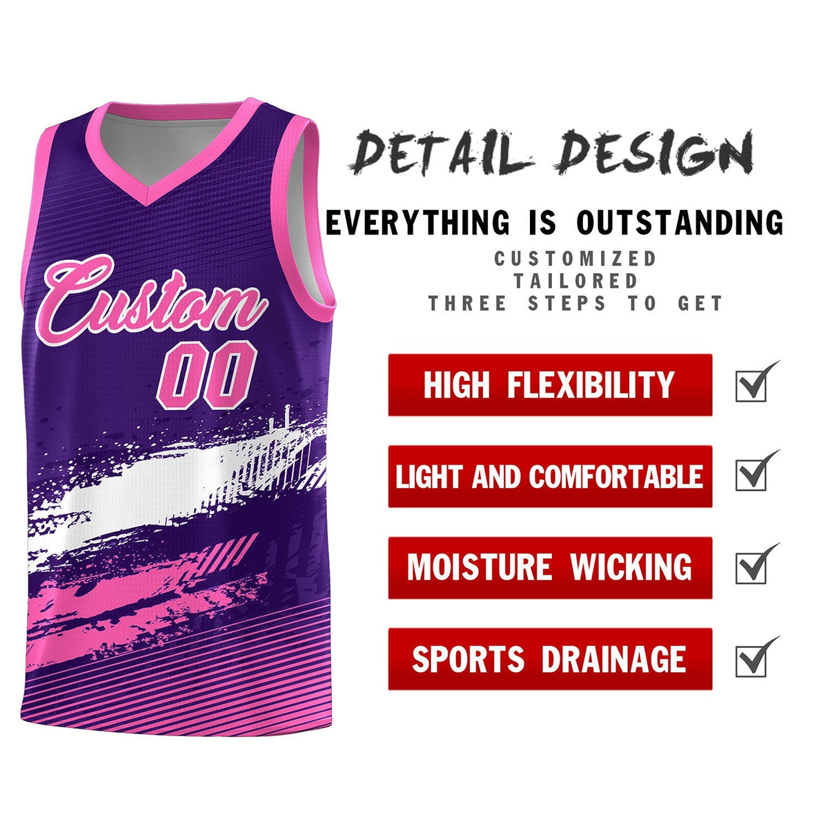 Custom Purple White and Pink Graffiti Pattern Sports Uniform Basketball Jersey|KXKSHOP