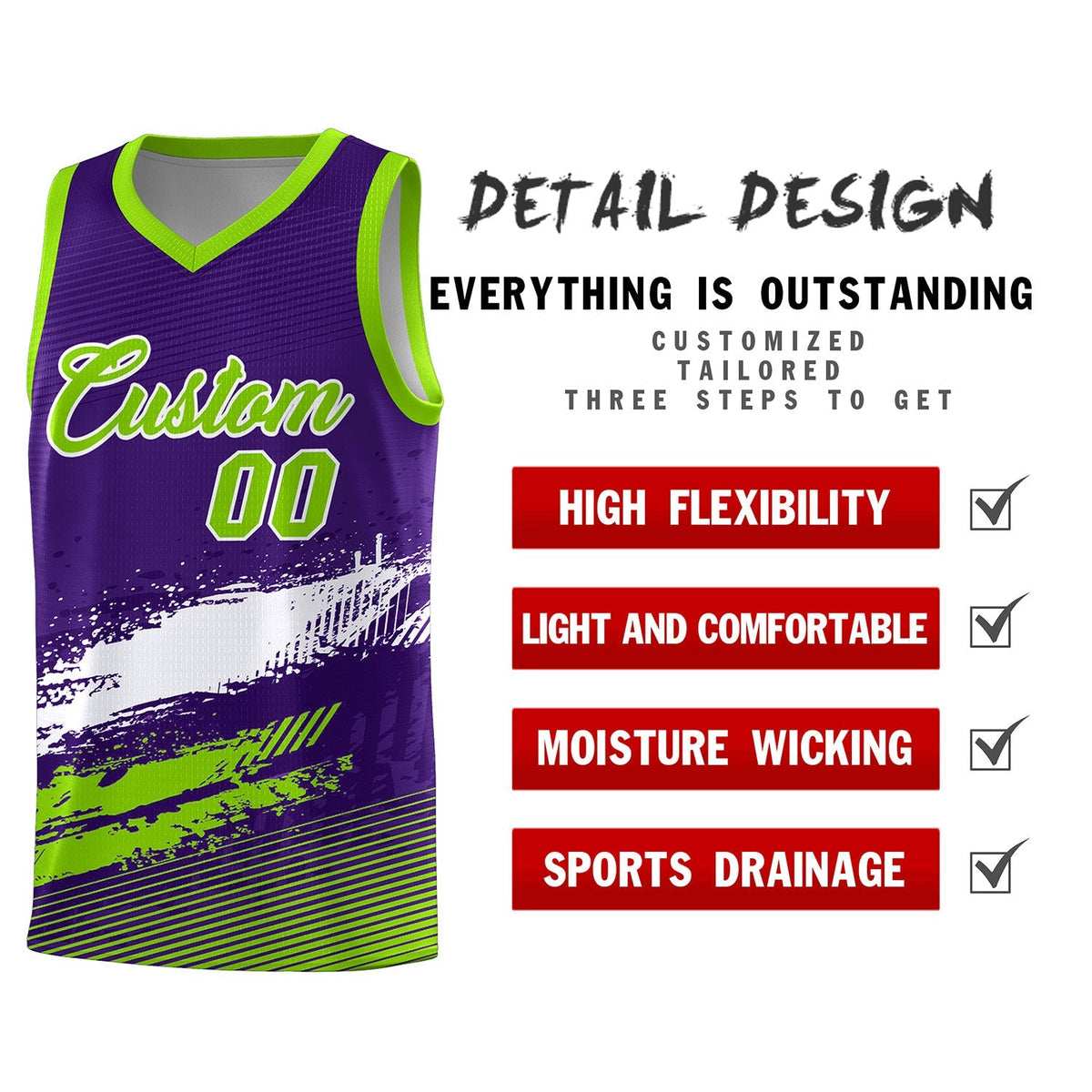 Custom Purple White and Neon Green Graffiti Pattern Sports Uniform Basketball Jersey|KXKSHOP