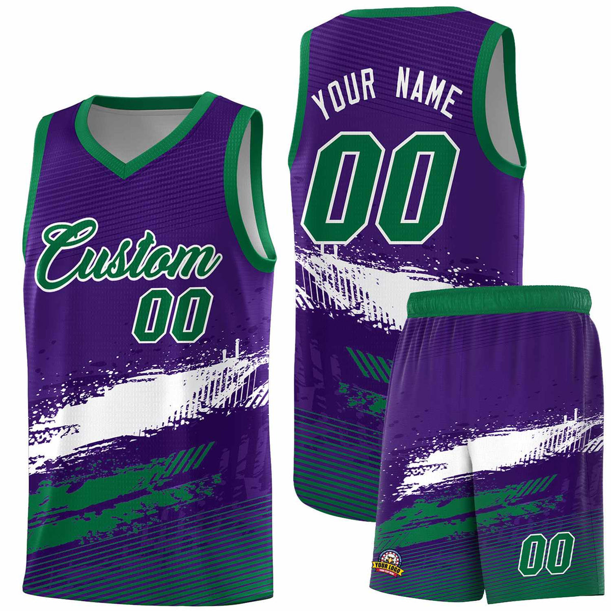 Custom Purple White and Kelly Green Graffiti Pattern Sports Uniform Basketball Jersey|KXKSHOP