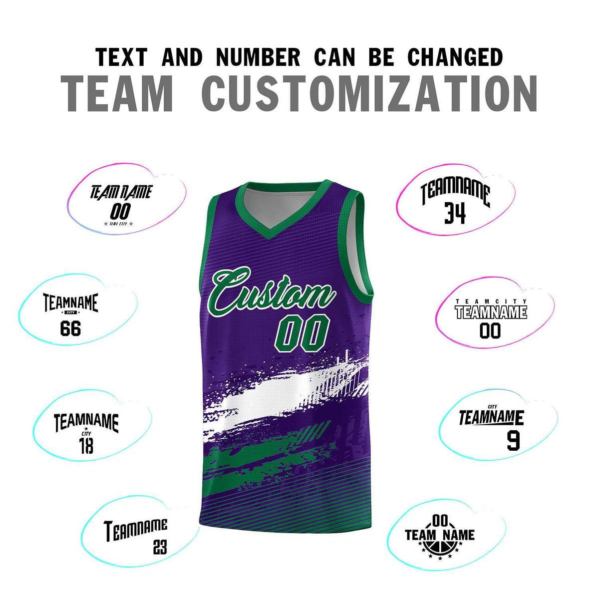 Custom Purple White and Kelly Green Graffiti Pattern Sports Uniform Basketball Jersey|KXKSHOP