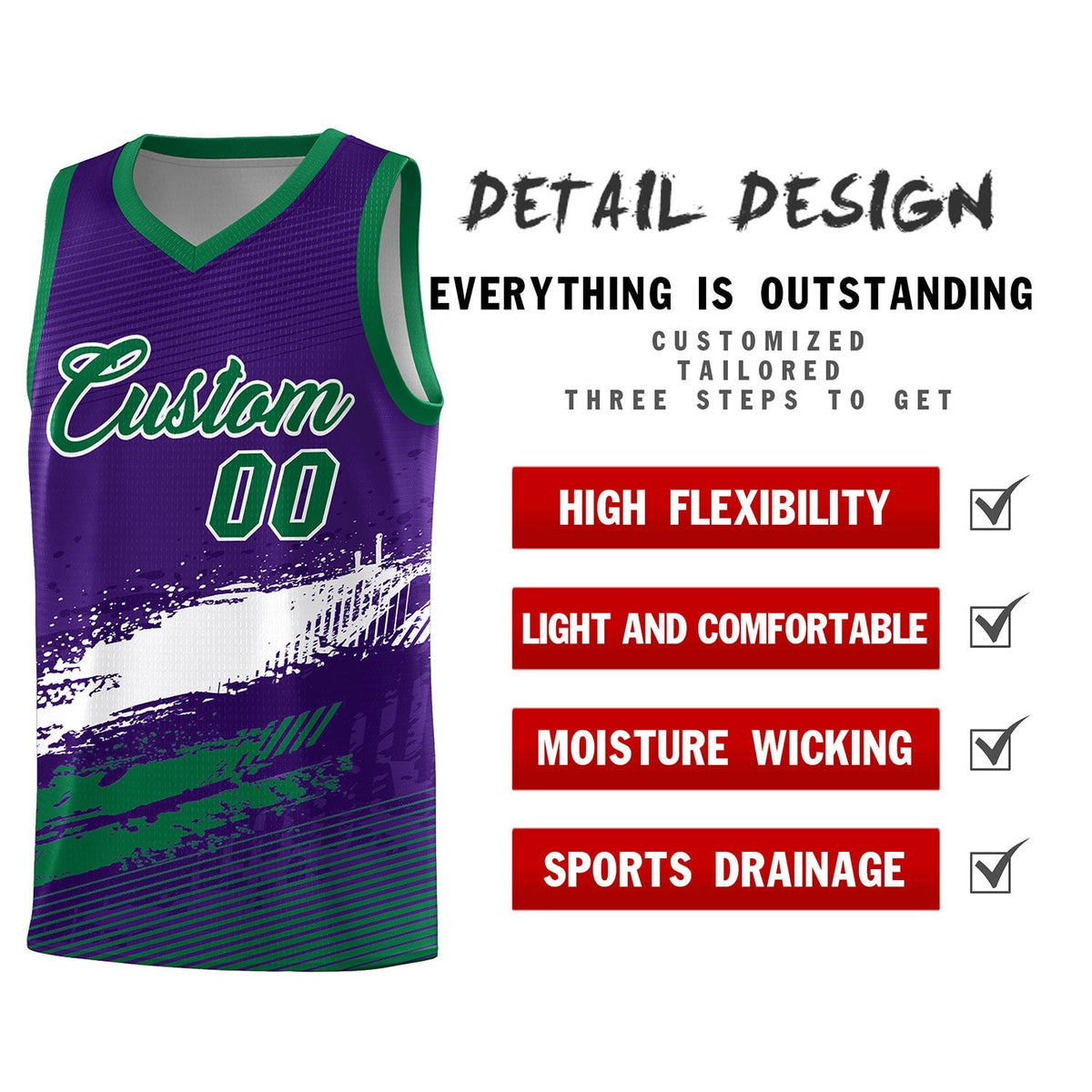 Custom Purple White and Kelly Green Graffiti Pattern Sports Uniform Basketball Jersey|KXKSHOP